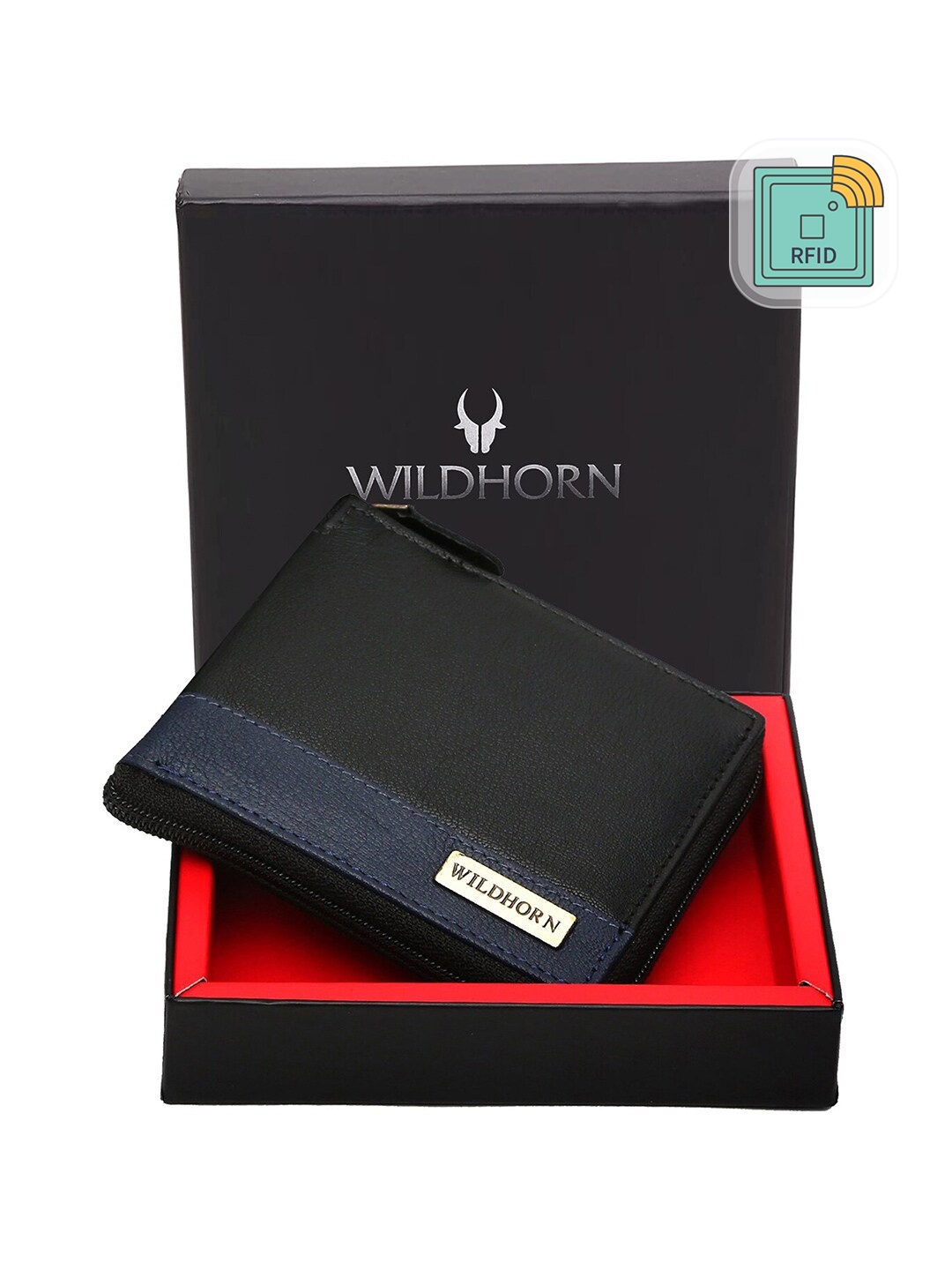 

WildHorn Men Leather Zip Around Wallet, Black