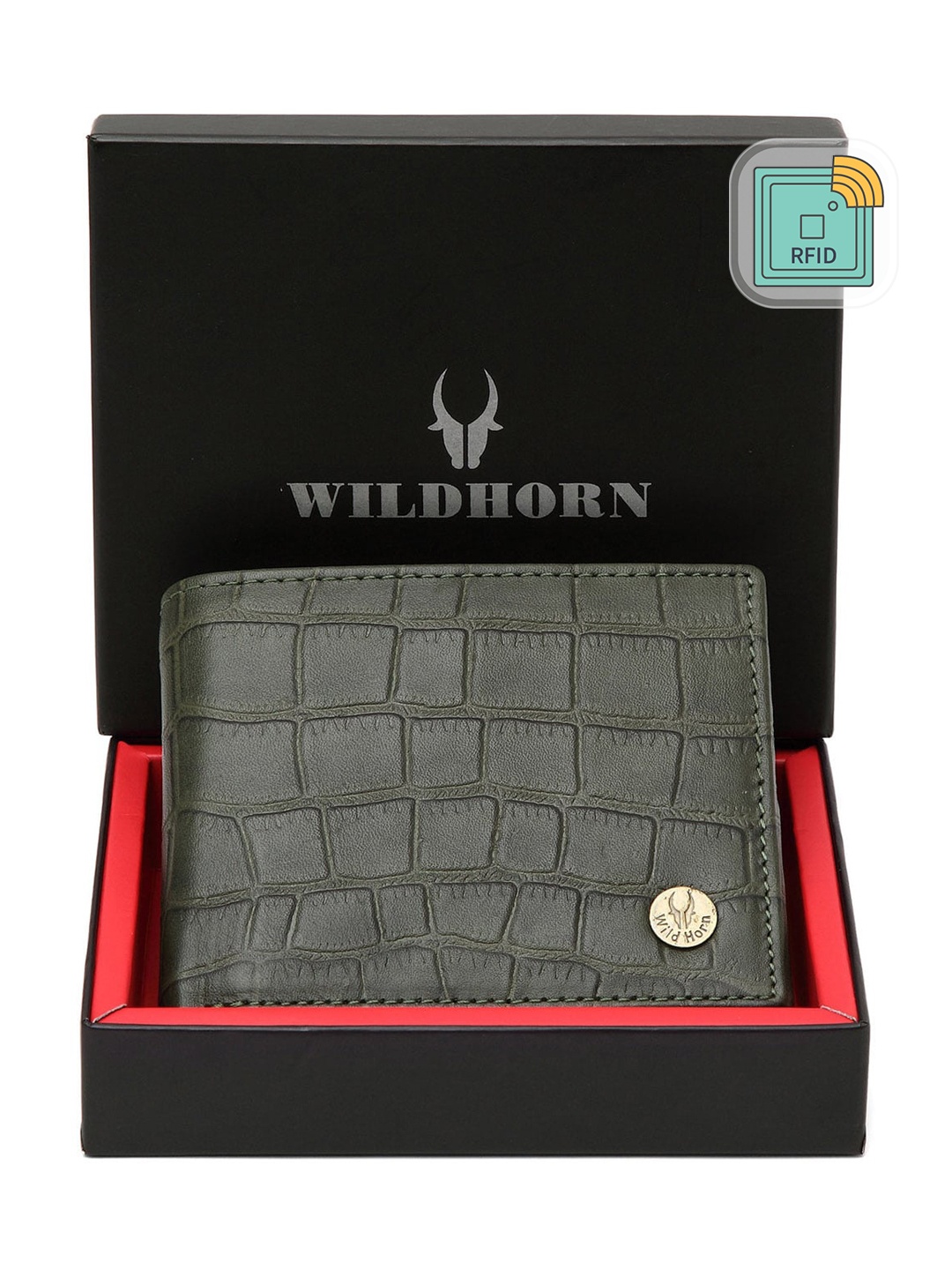 

WildHorn Men Textured Leather Two Fold Wallet, Green