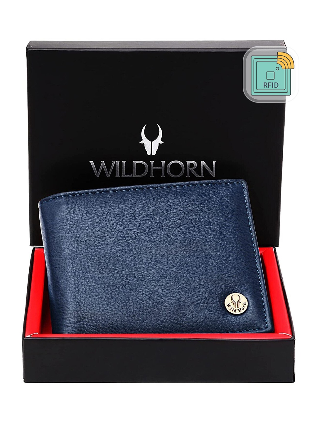 

WildHorn Men Leather Two Fold Wallet, Navy blue