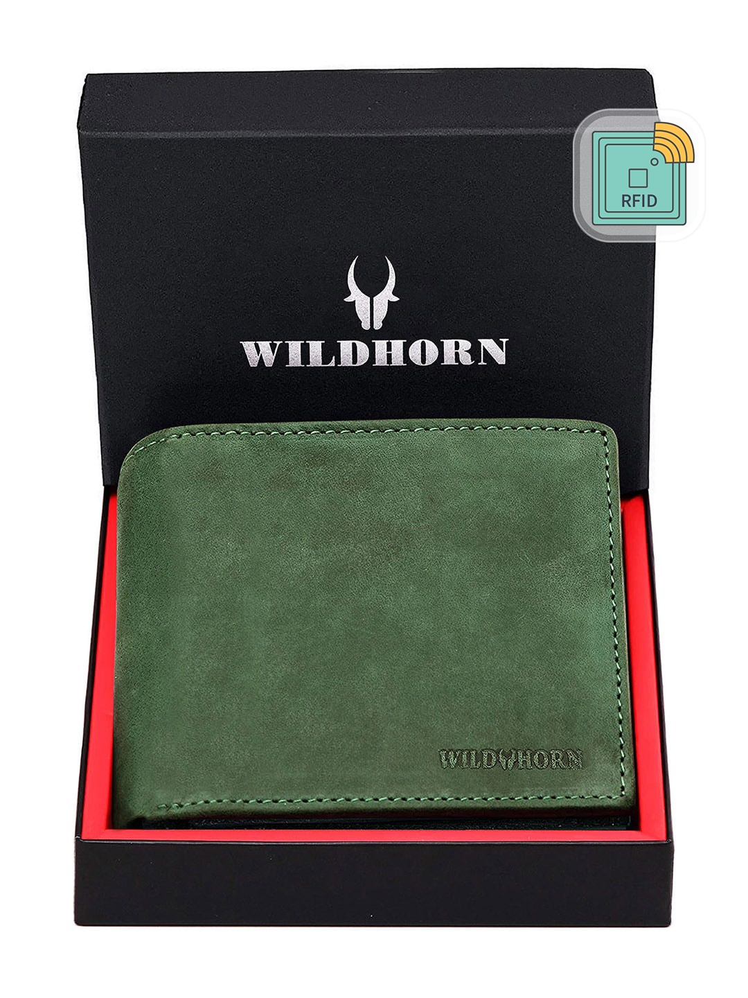 

WildHorn Men Solid Leather Two Fold Wallet, Green