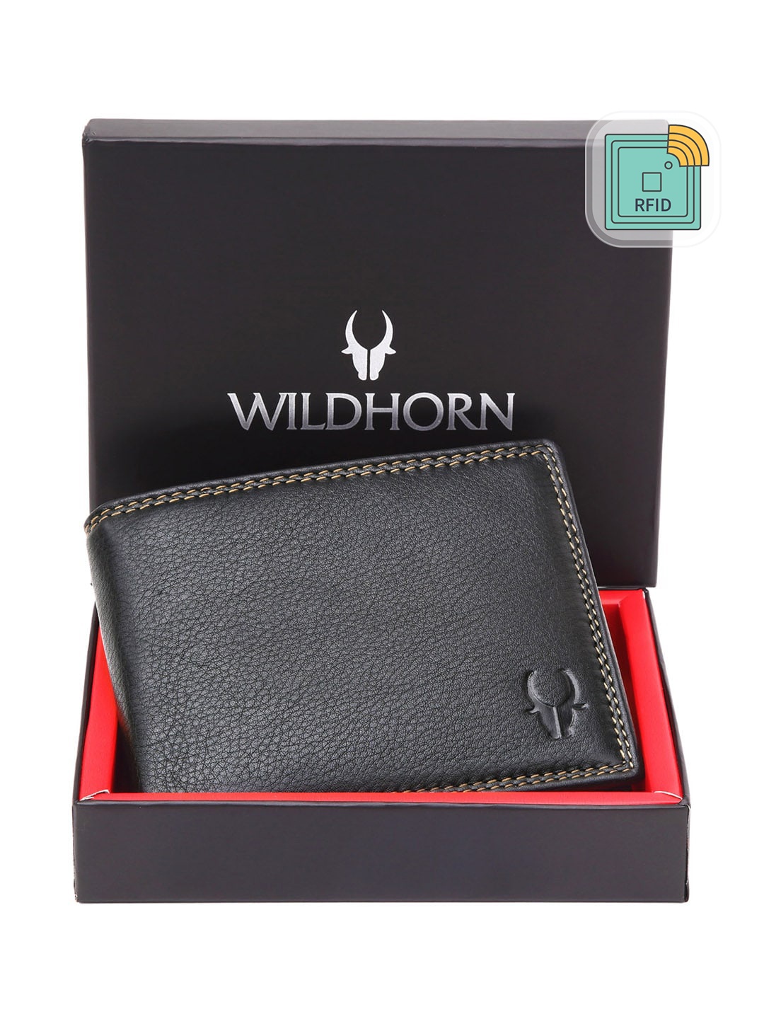 

WildHorn Men Leather Two Fold Wallet, Black