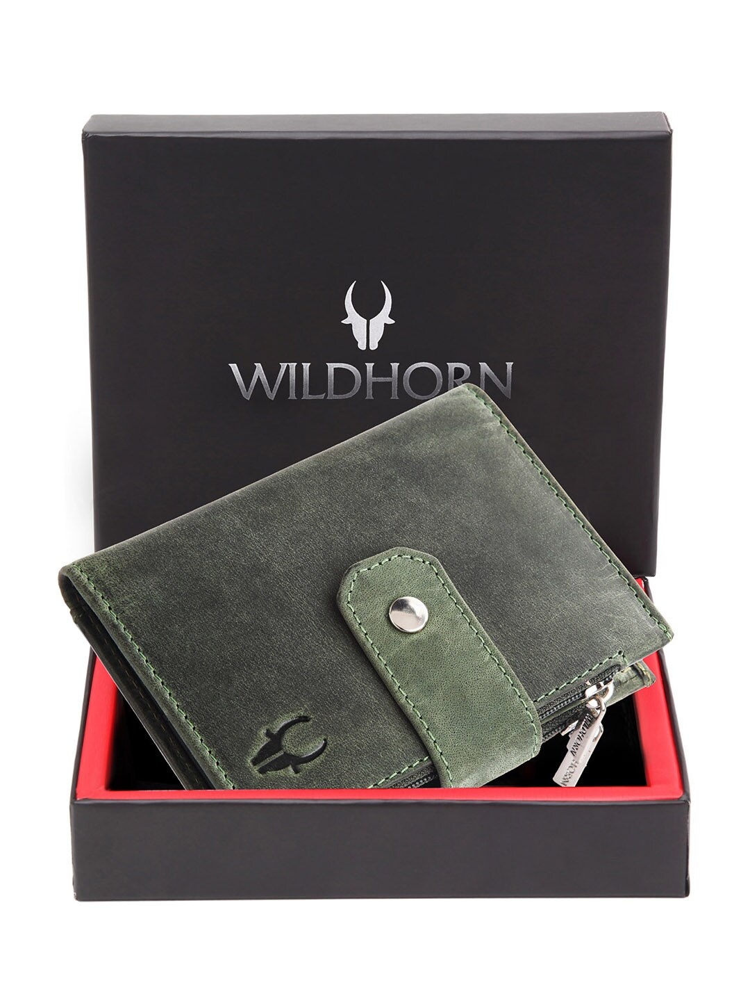 

WildHorn Men Leather RFID Two Fold Wallet, Olive