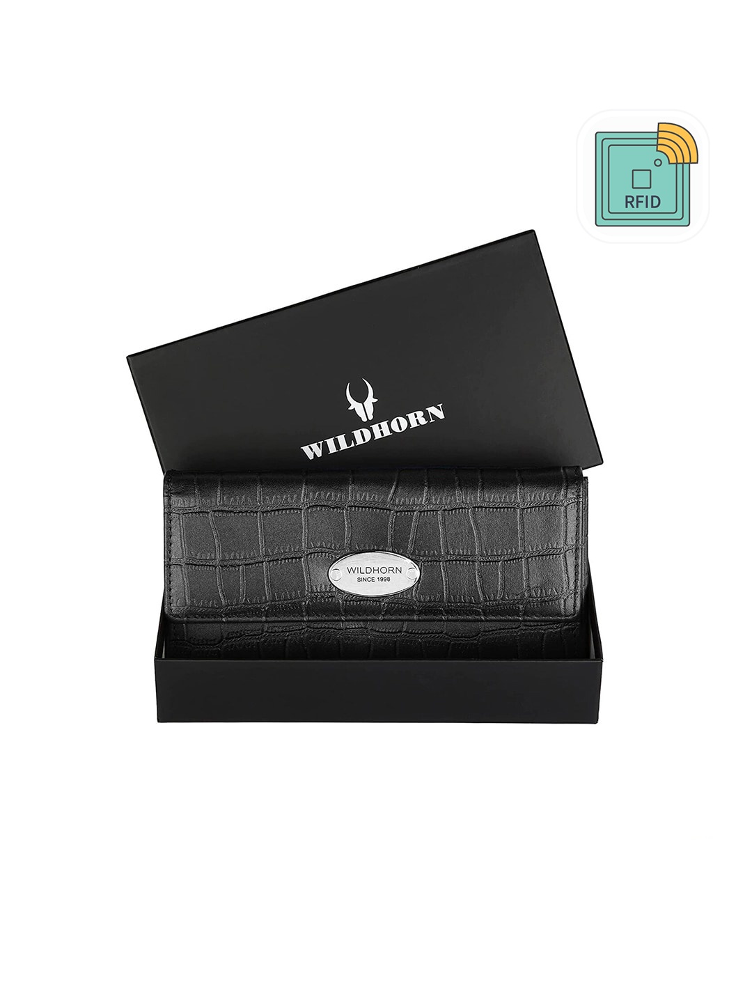 

WildHorn Women Black Printed Leather Envelope