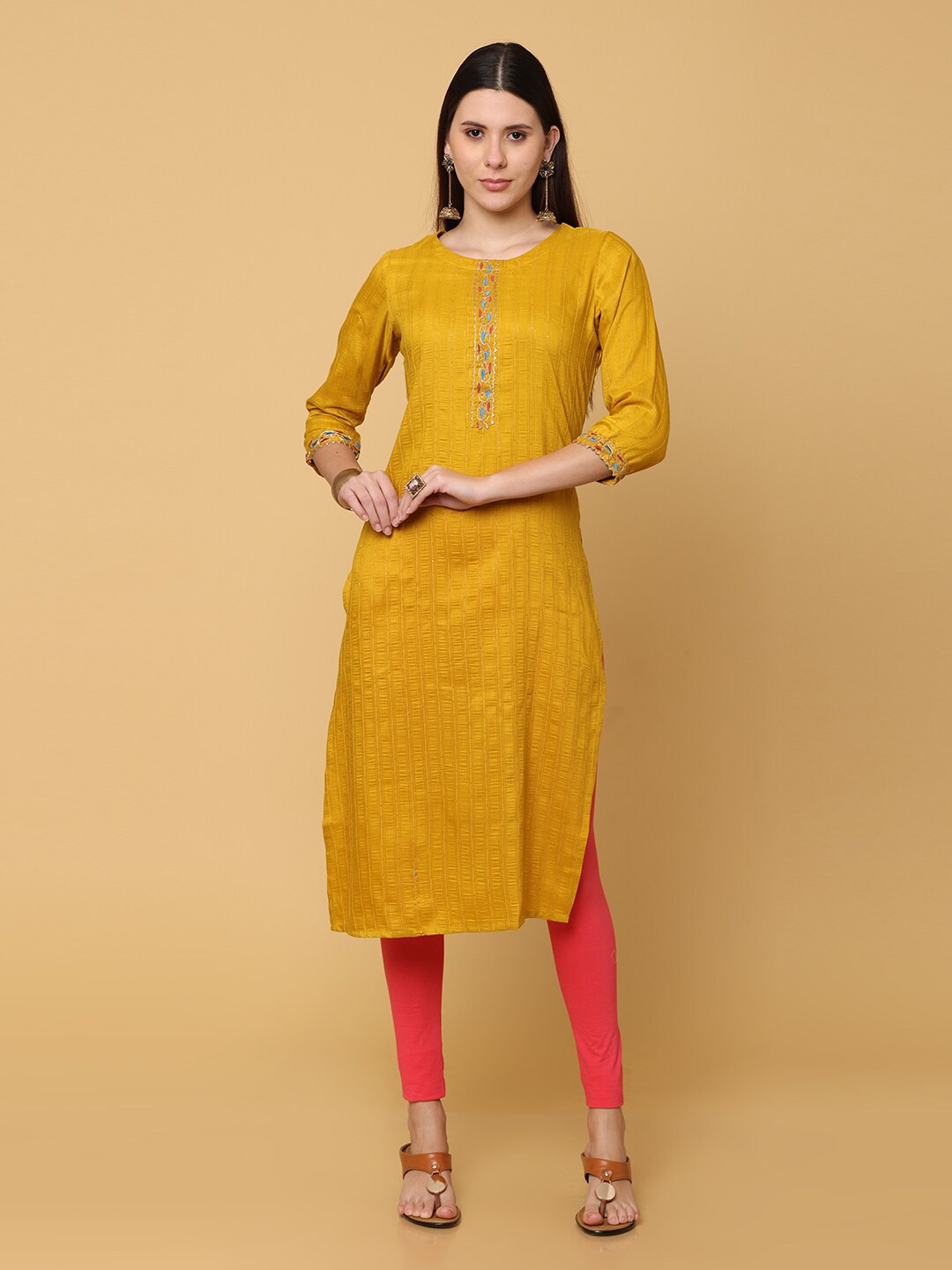 

NAYRA Women Yellow Yoke Design Kurta