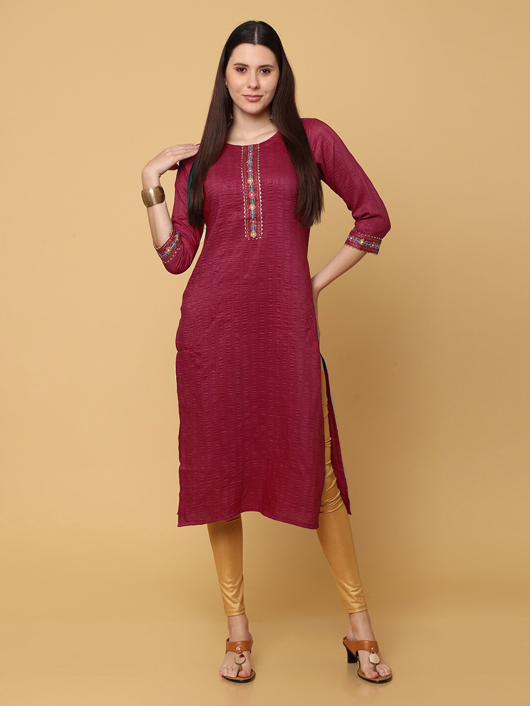 

NAYRA Women Maroon Yoke Design Gotta Patti Kurta