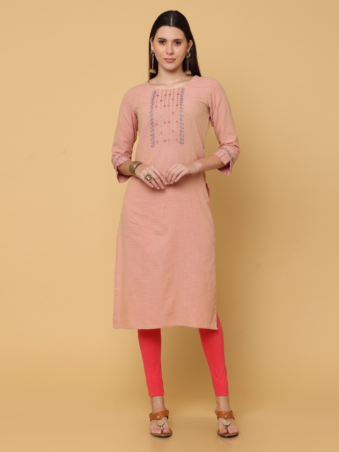 

NAYRA Women Peach-Coloured Yoke Design Kurta