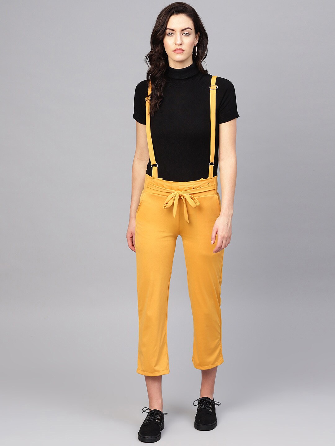 

VOXATI Women Yellow Solid Cotton Dungarees