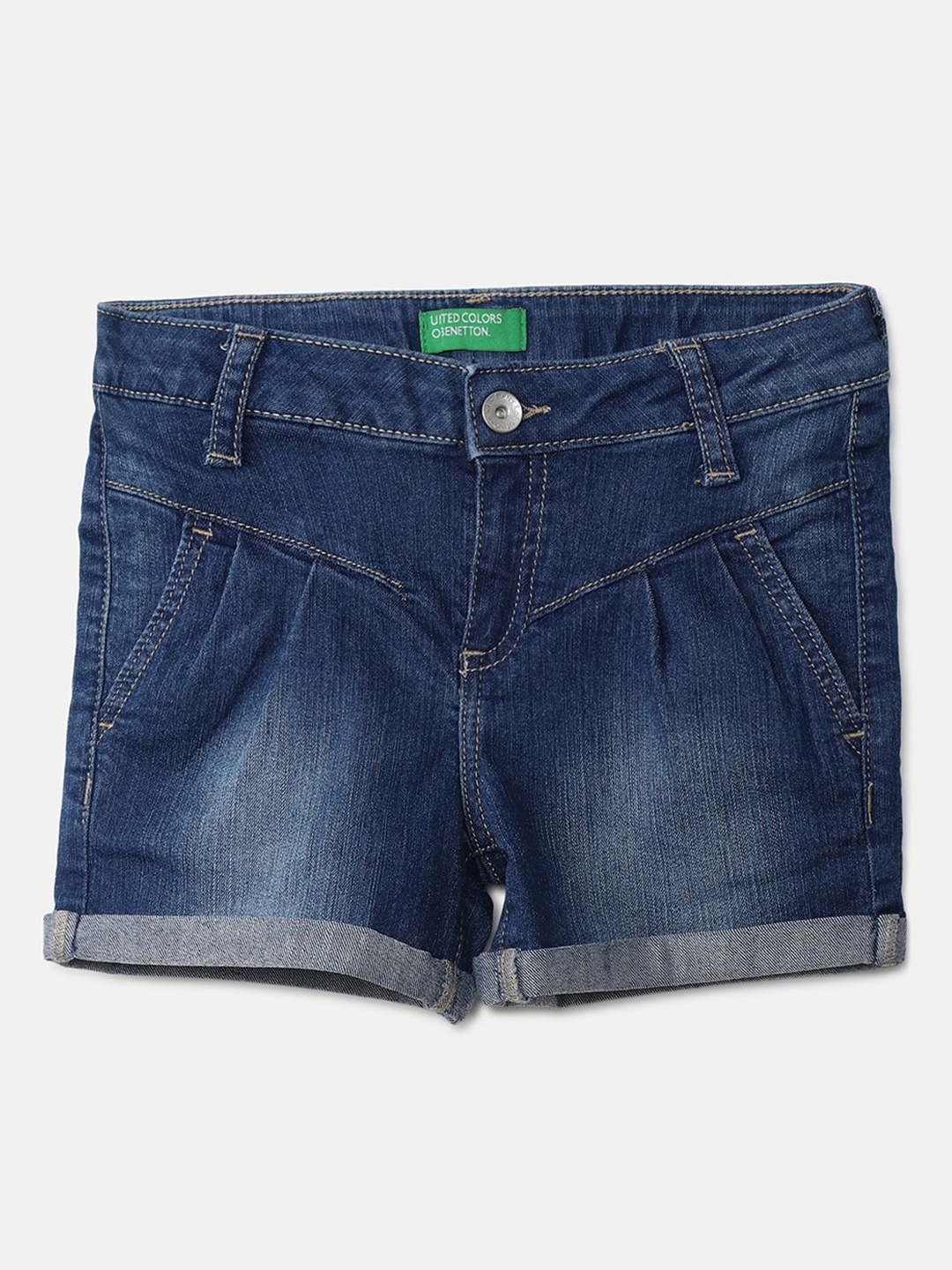 

United Colors of Benetton Girls Solid Denim Shorts, Blue