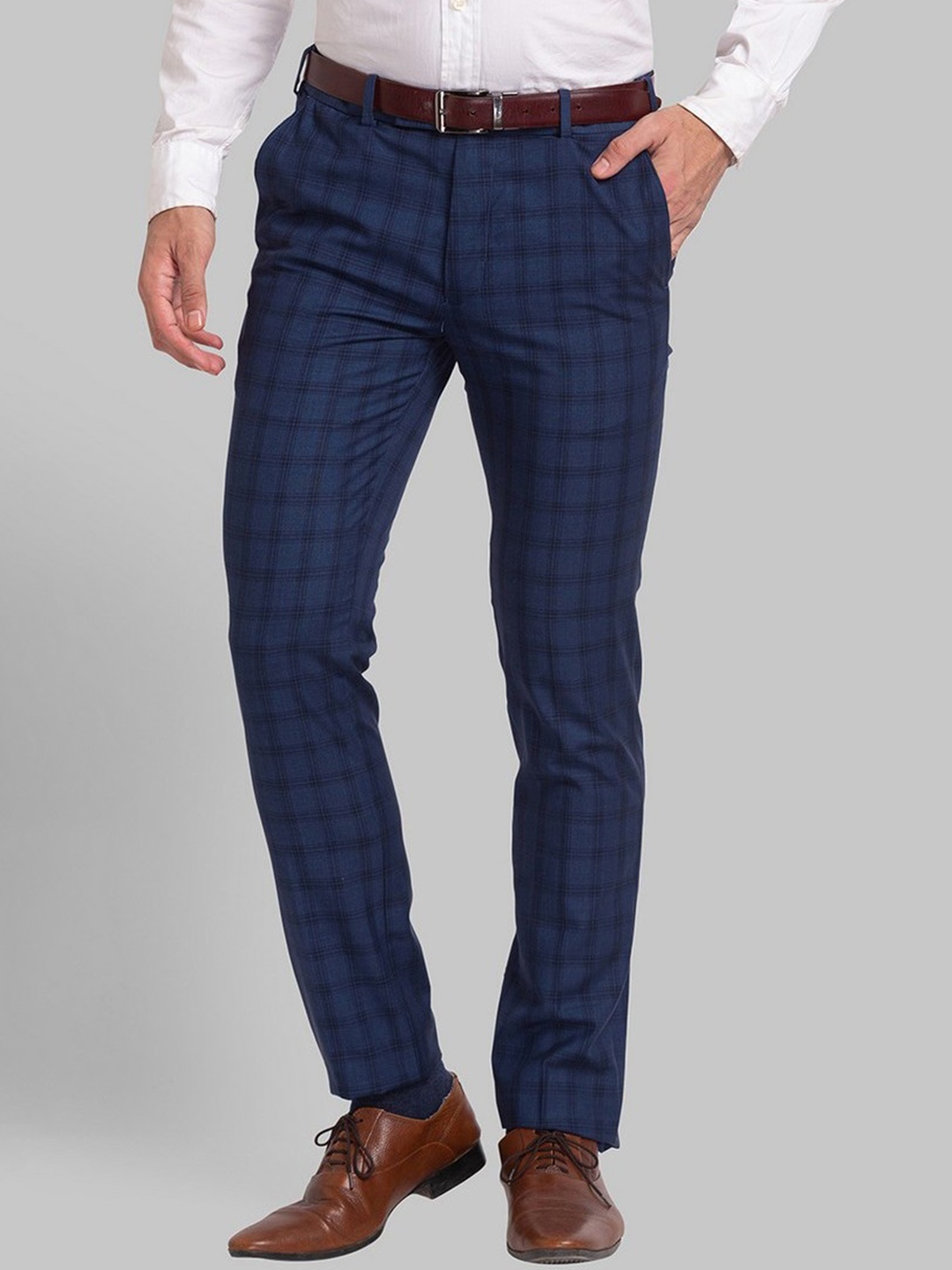 

Park Avenue Men Blue Checked Slim Fit Trousers