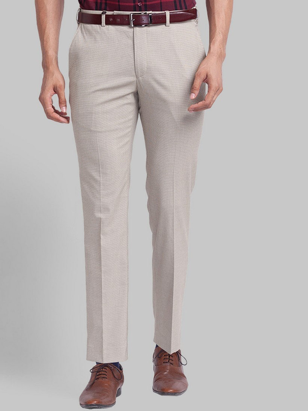 

Park Avenue Men Beige Checked Slim Fit Trousers