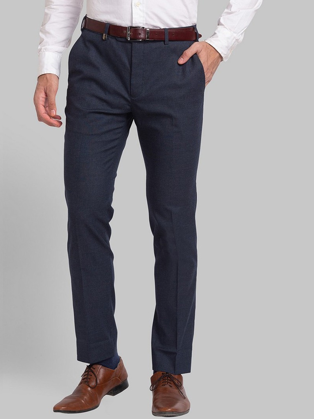 

Park Avenue Men Blue Checked Slim Fit Trousers