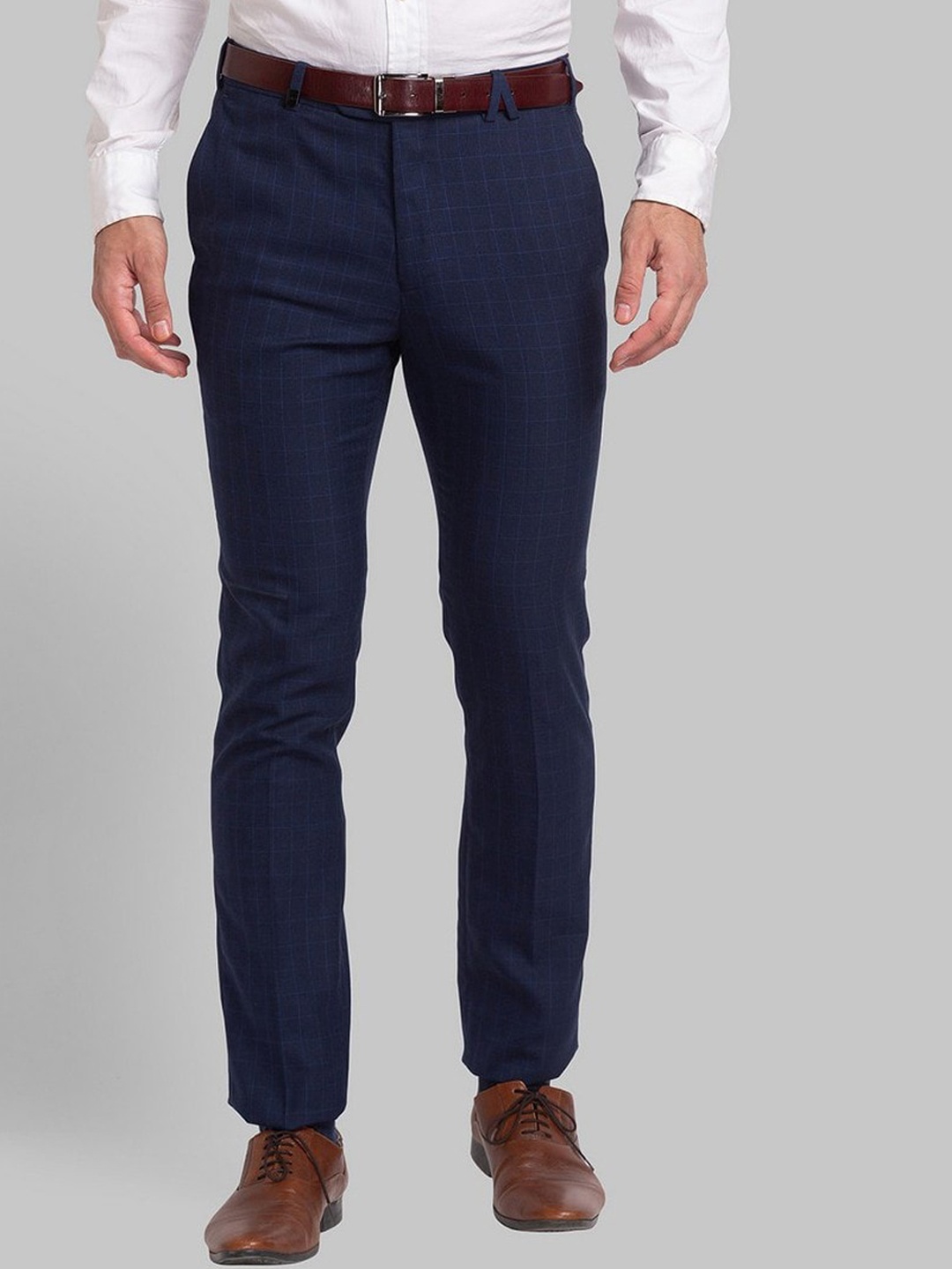 

Park Avenue Men Blue Checked Slim Fit Trousers