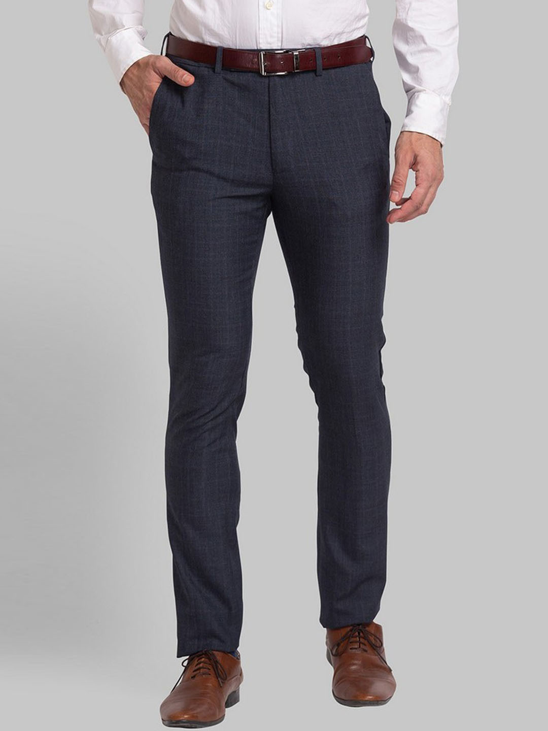

Park Avenue Men Black Striped Slim Fit Trousers