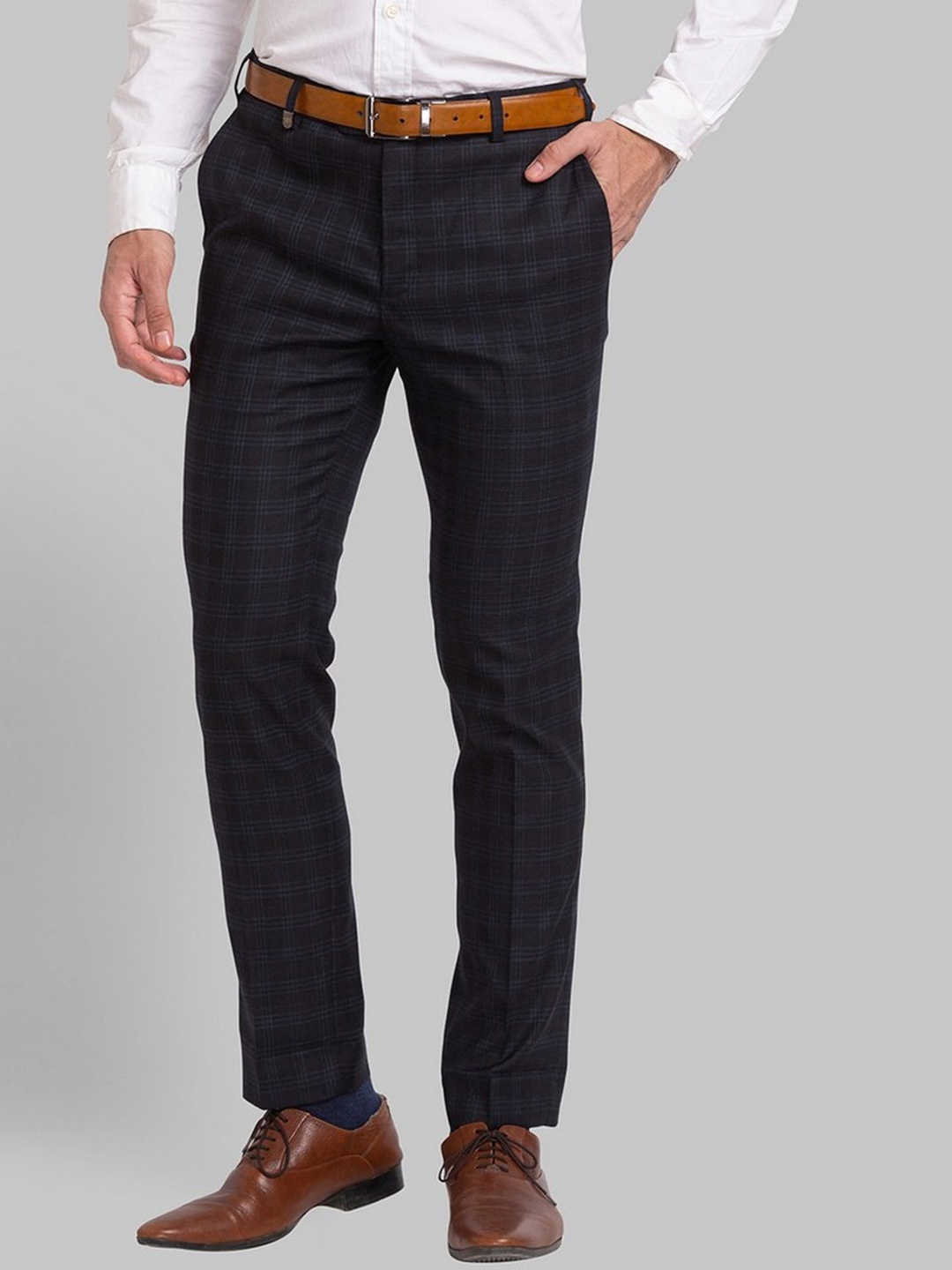

Park Avenue Men Blue Checked Slim Fit Formal Trouser