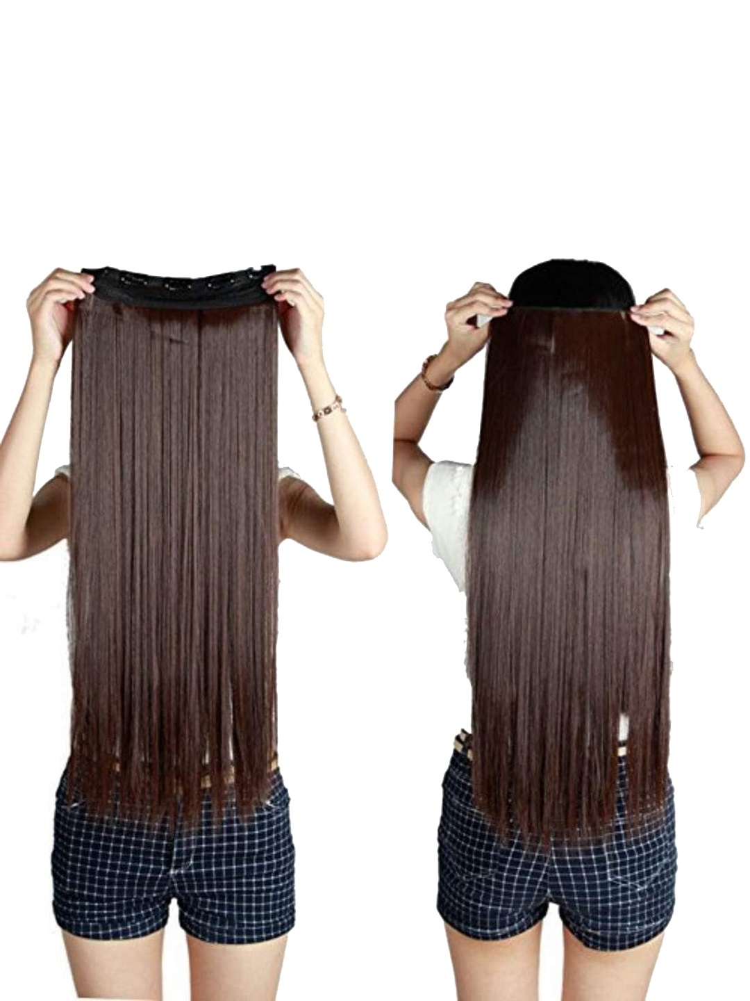 

Chanderkash 24'inches Women 5 Clips Synthetic Straight Hair Extension with Red Rose Clip, Brown