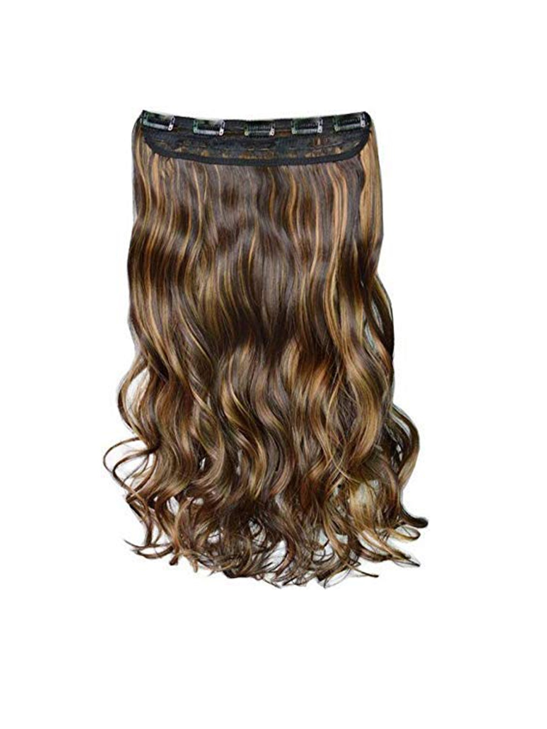 

CHANDERKASH 5 Clips Based Golden Synthetic Nylon Highlight Curly Extension Hair Wig, Brown