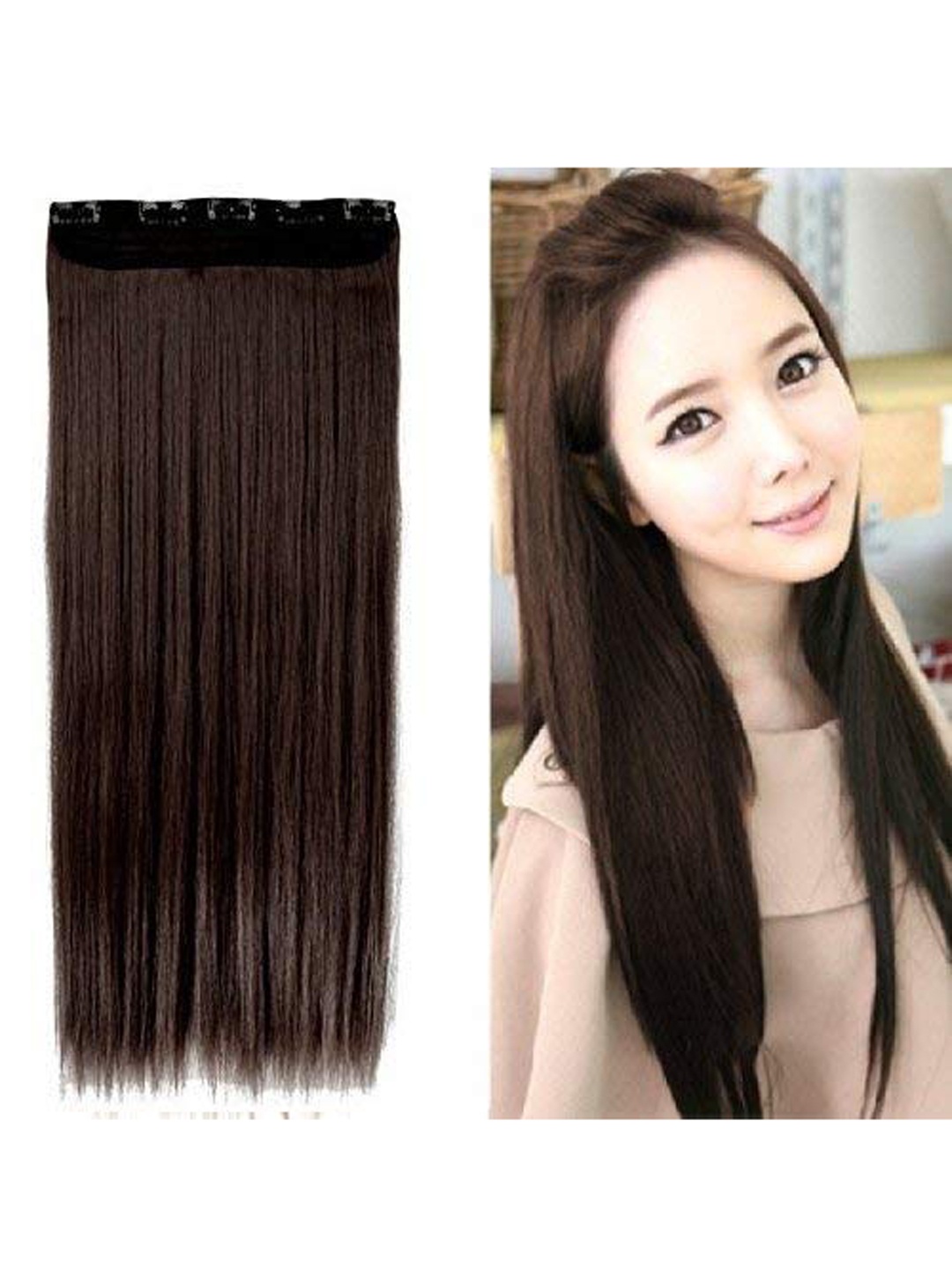 

CHANDERKASH 5 Clip Based Straight Synthetic Fiber Hair Extensions, Brown