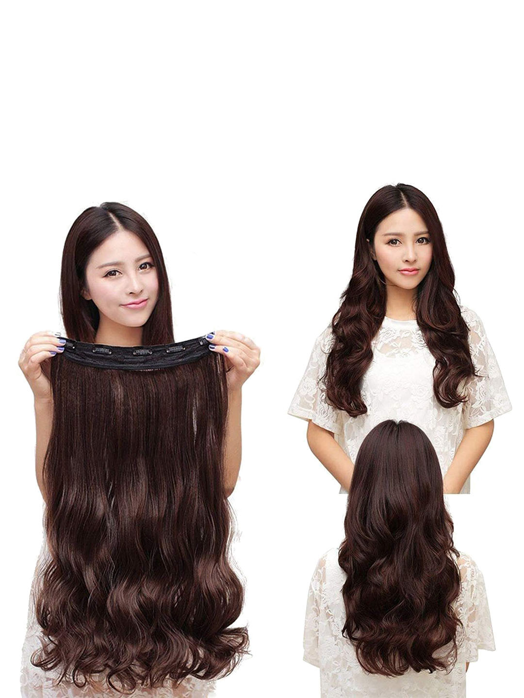 

CHANDERKASH 5 Clips Based 150gm Synthetic Curly Fashion Nylon & Synthetic Hair Extension, Brown