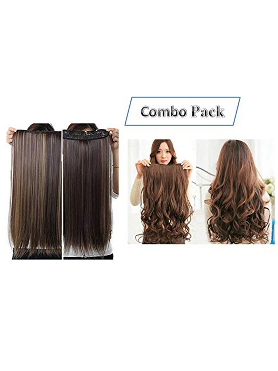 

CHANDERKASH Set of 2 Highlighted 5 Clips Synthetic Curly & Straight Hair Extensions, Brown