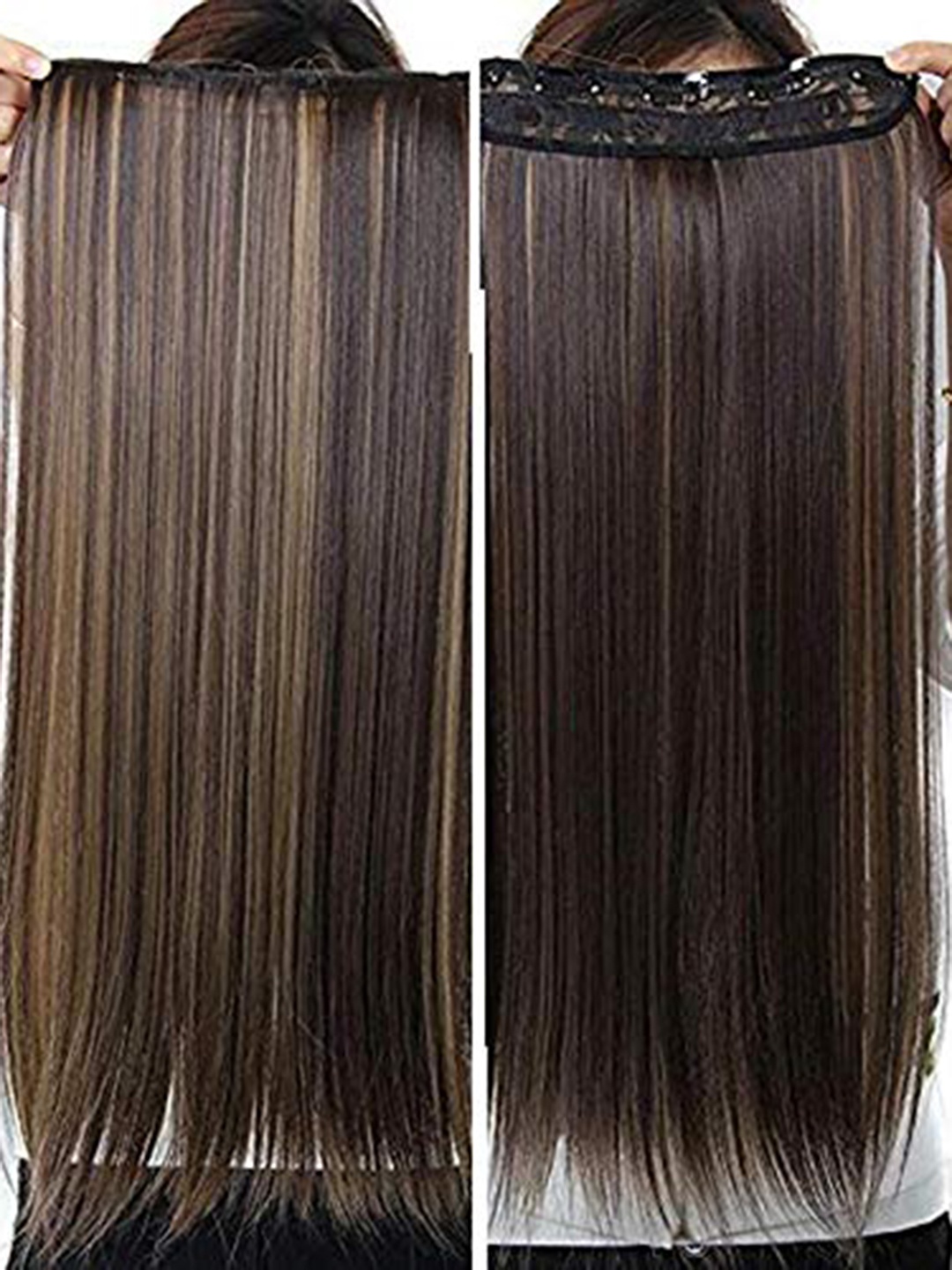 

CHANDERKASH 24" Golden Highlighted 5 Clips Straight Synthetic Fiber Hair Extensions, Brown