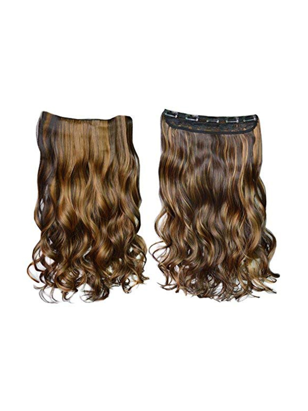 

CHANDERKASH Brown & Gold-Toned Highlighted 5 Clip Lightweight Wavy & Curly Hair Extension