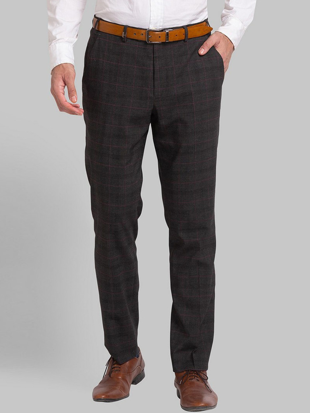 

Park Avenue Men Black Checked Slim Fit Trousers