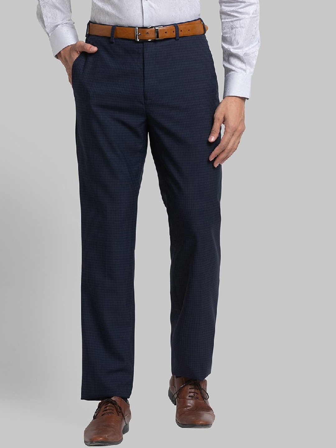 

Raymond Men Blue Checked Formal Trousers