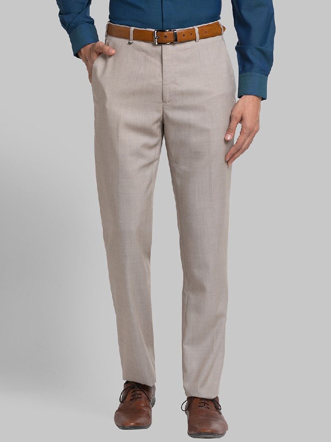 

Raymond Men Beige Solid Slim-Fit Formal Trousers