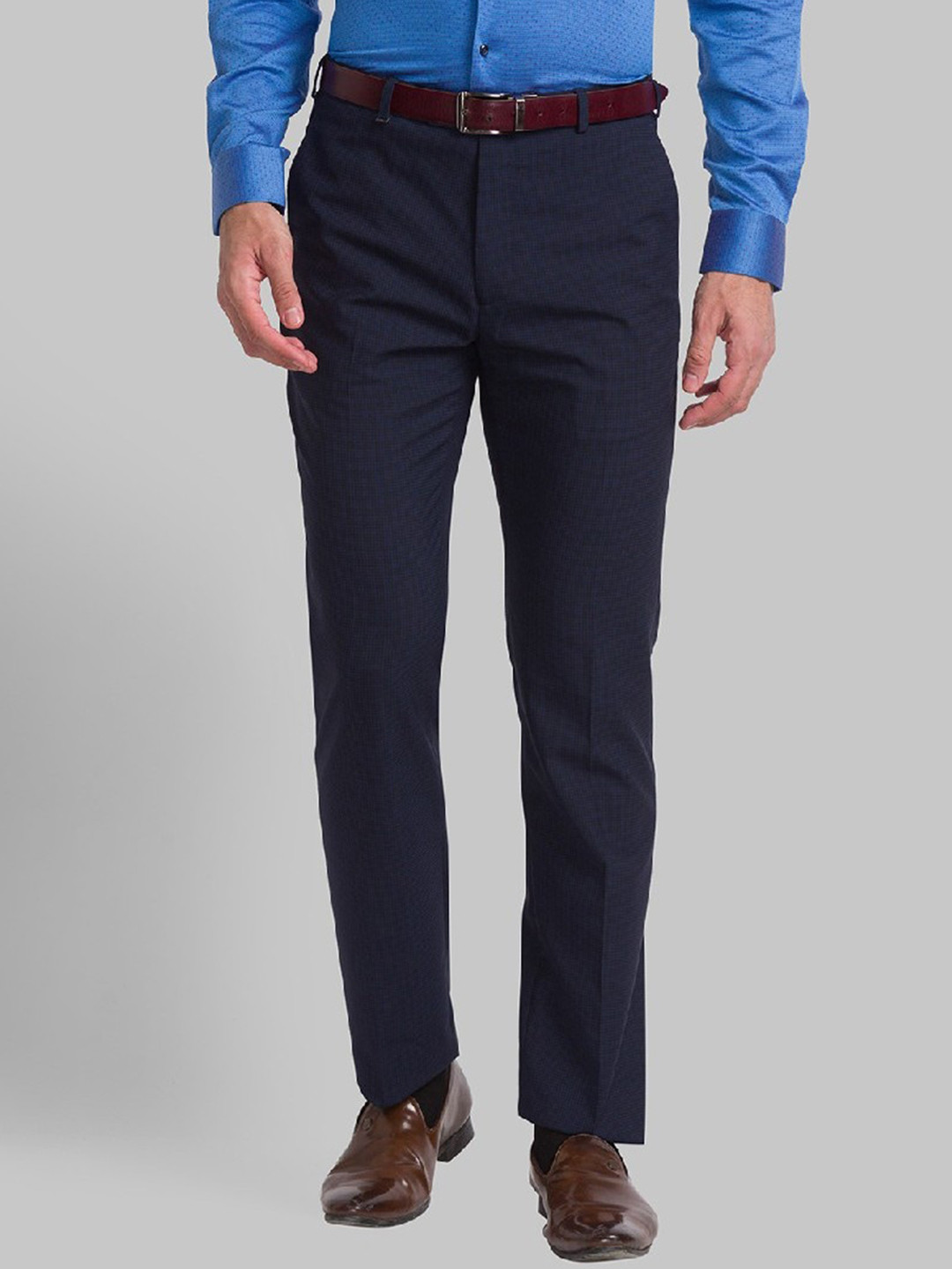 

Raymond Men Blue Solid Formal Trousers