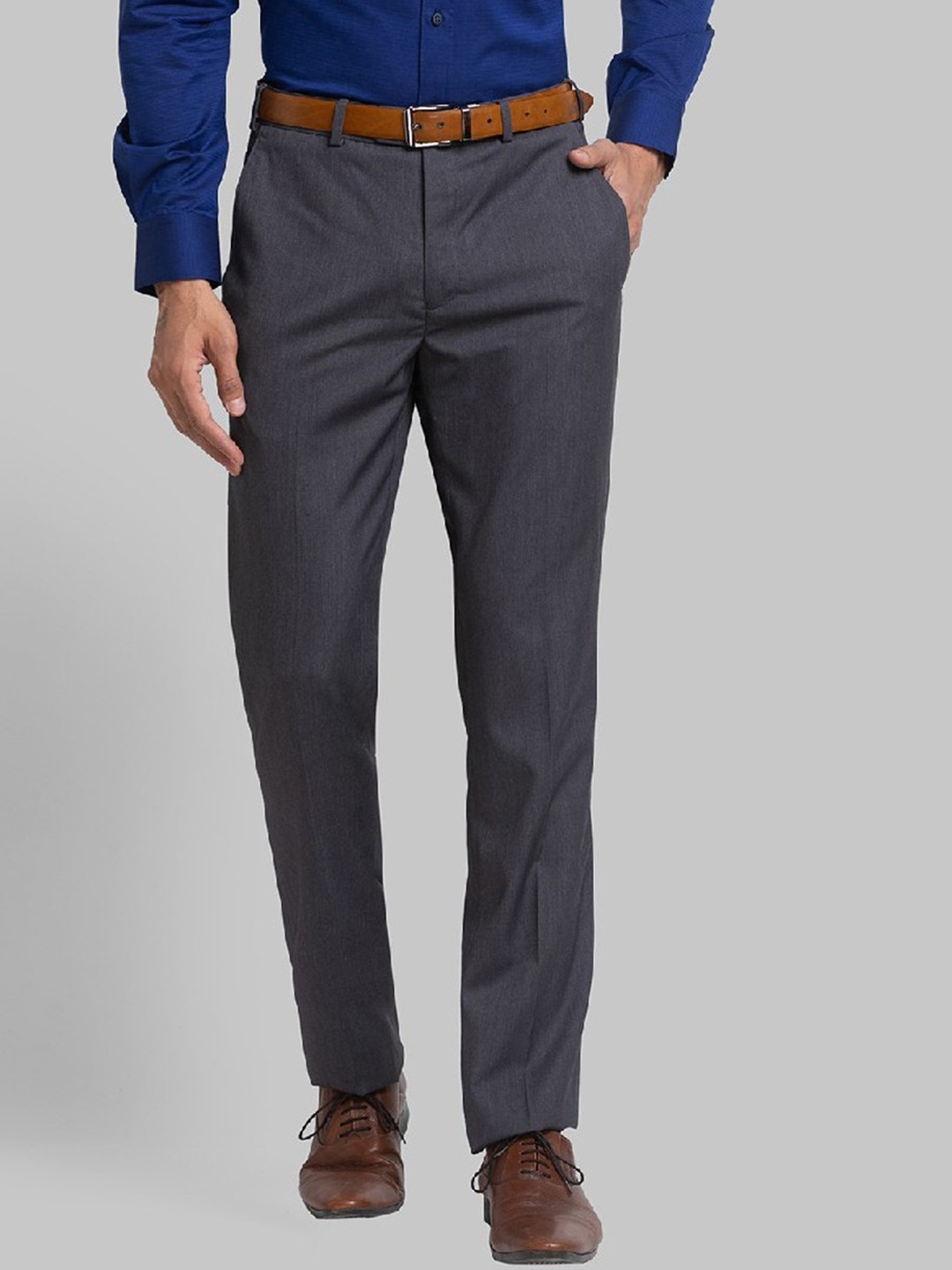 Raymond Men Grey Solid Formal Trouser