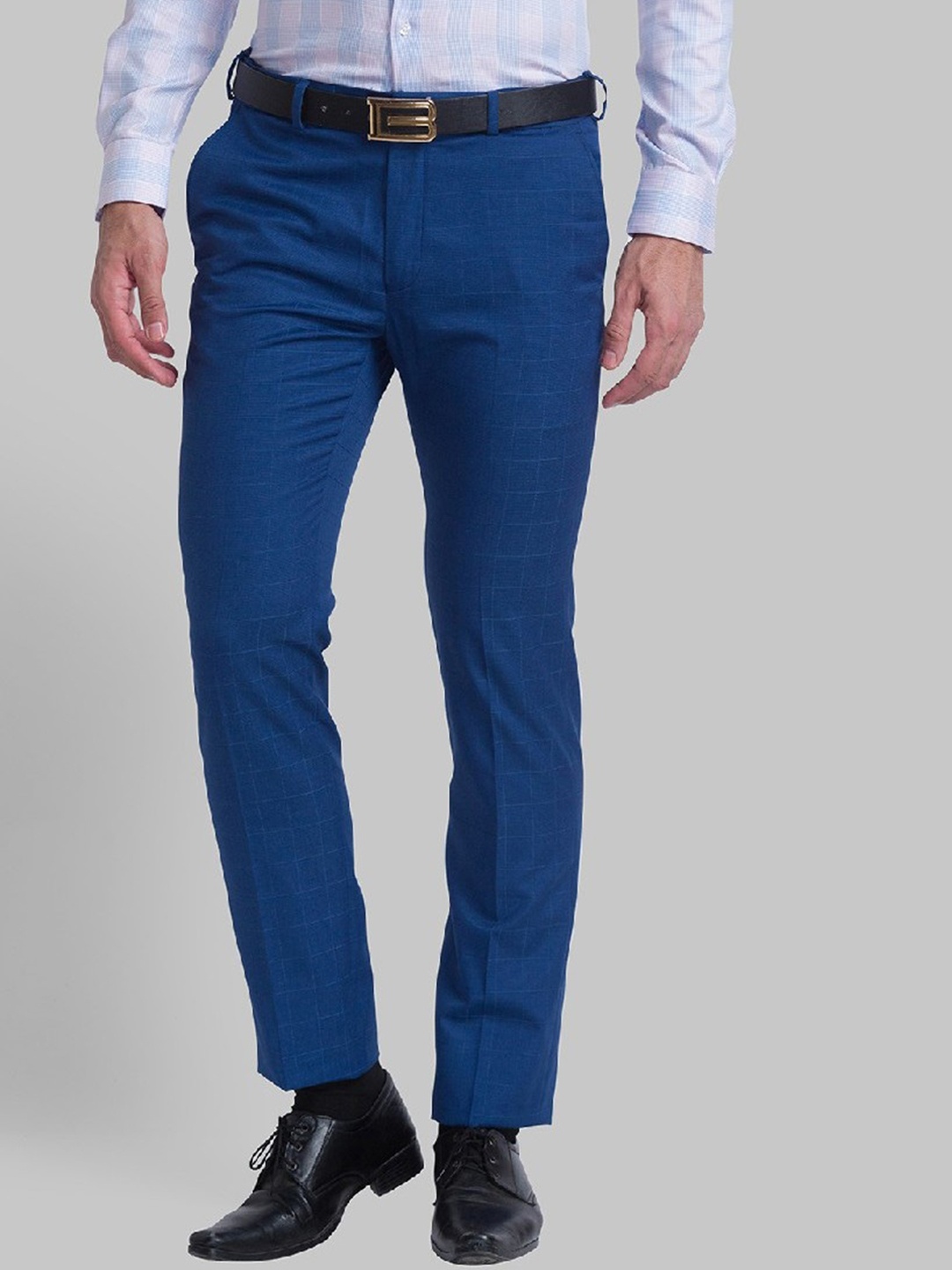 

Raymond Men Blue Checked Slim-Fit Formal Trousers