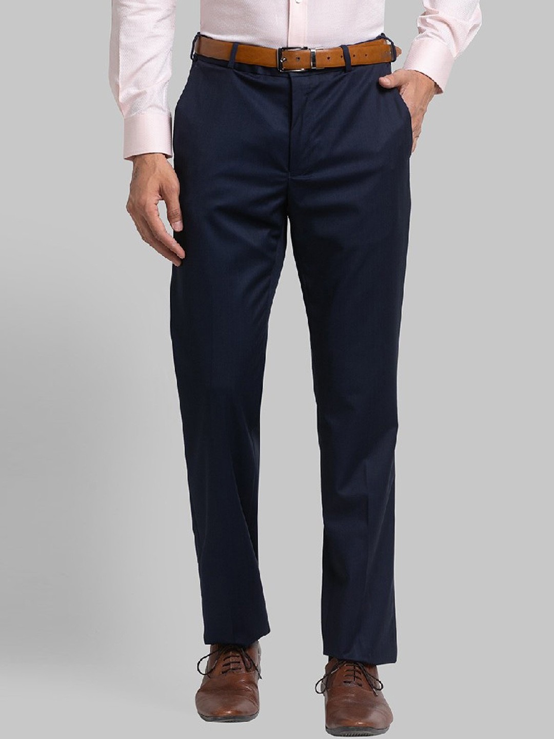 

Raymond Men Blue Solid Formal Trousers