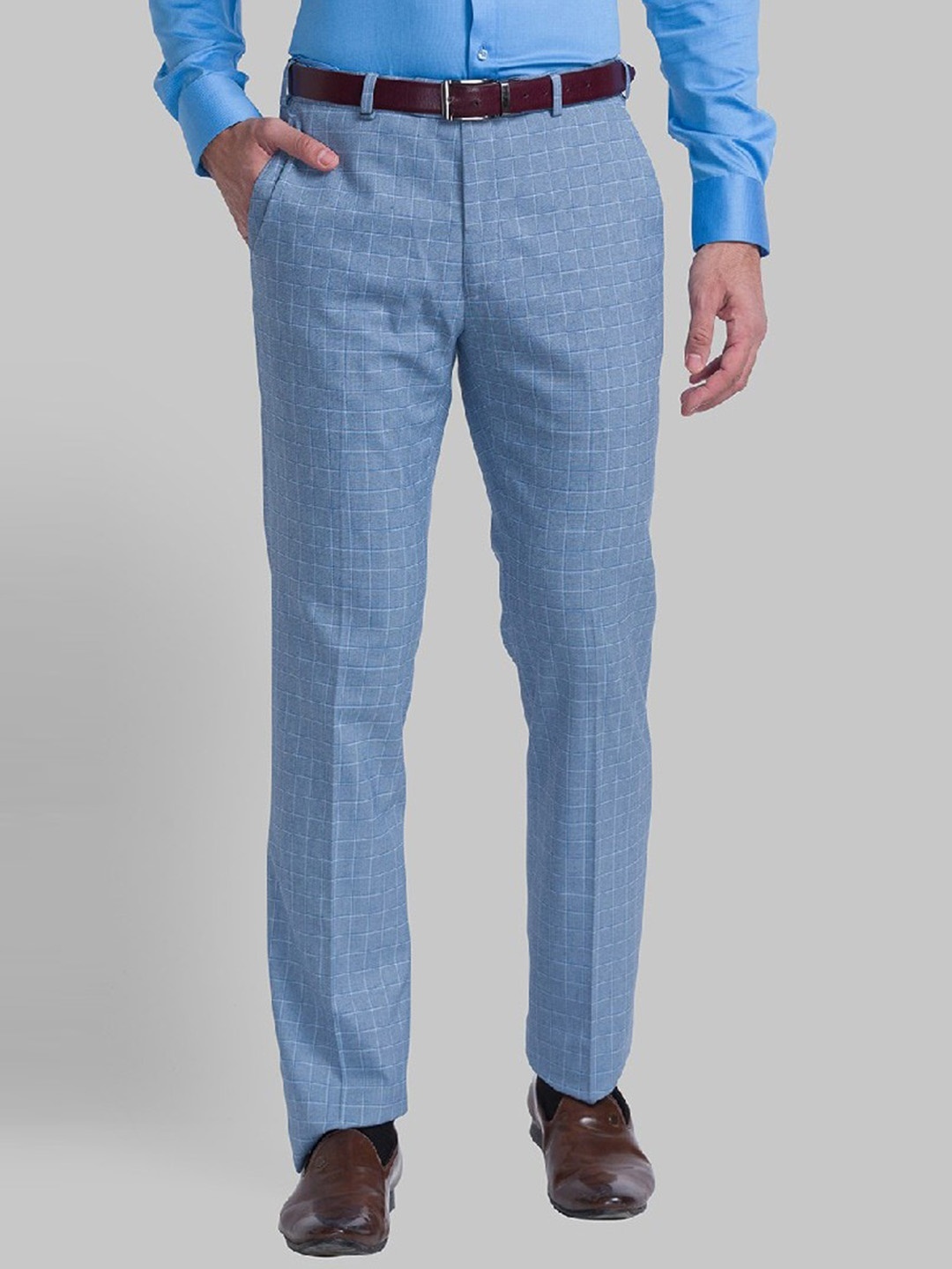 

Raymond Men Blue Solid Formal Trouser