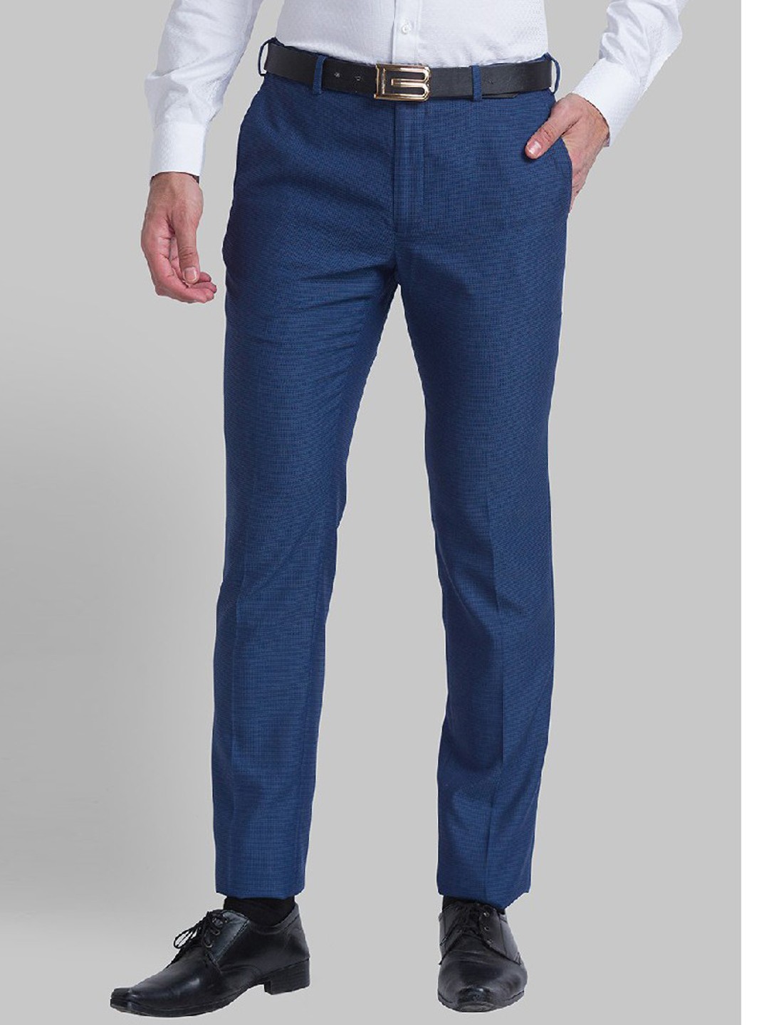 

Raymond Men Blue Solid Slim-Fit Formal Trousers