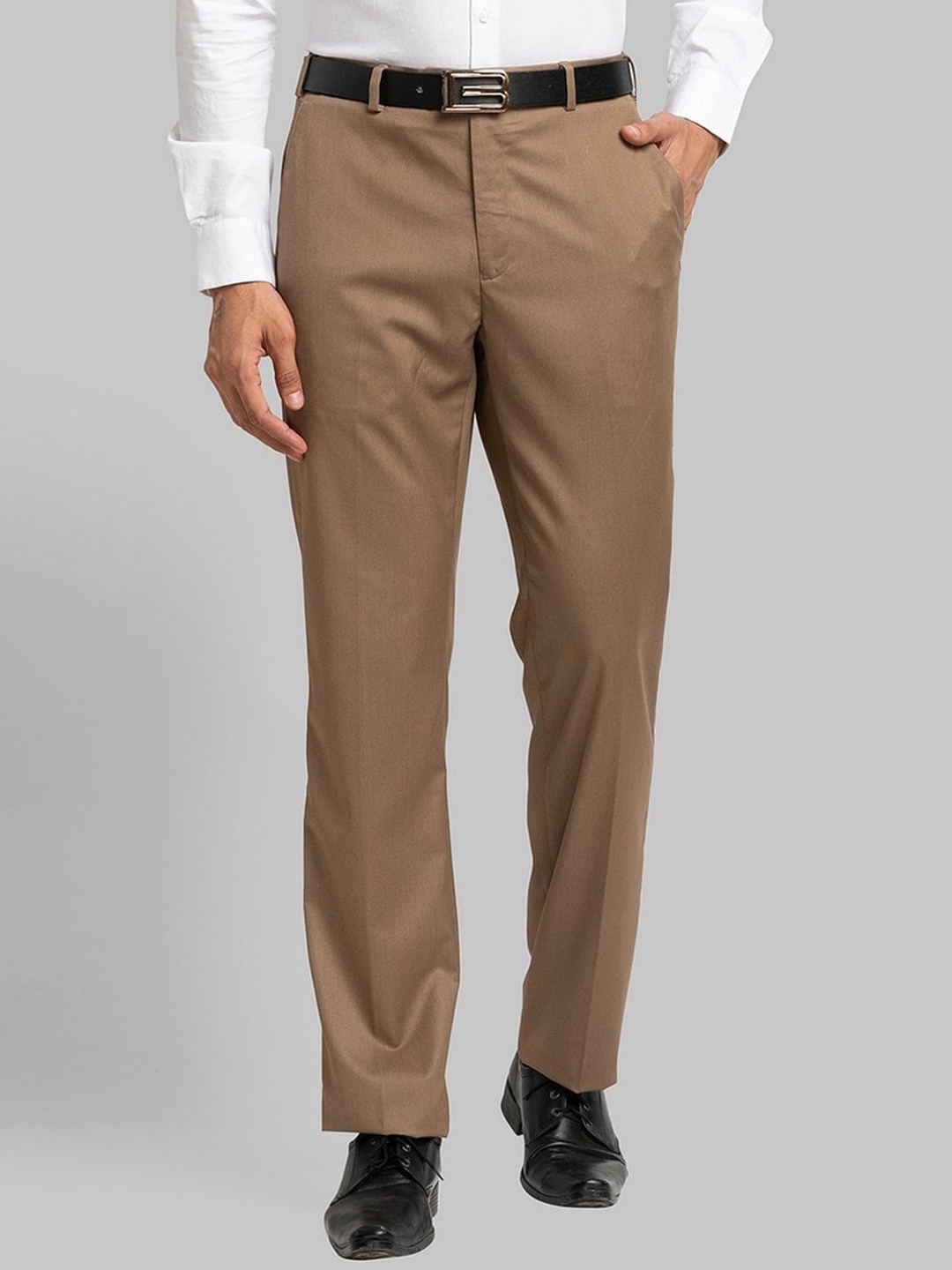 

Raymond Men Beige Solid Formal Trousers