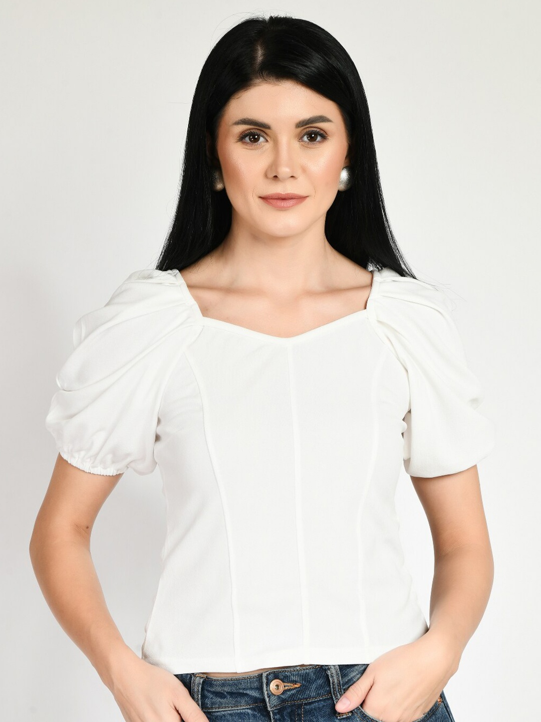 

IUGA White Sweetheart Neck Top