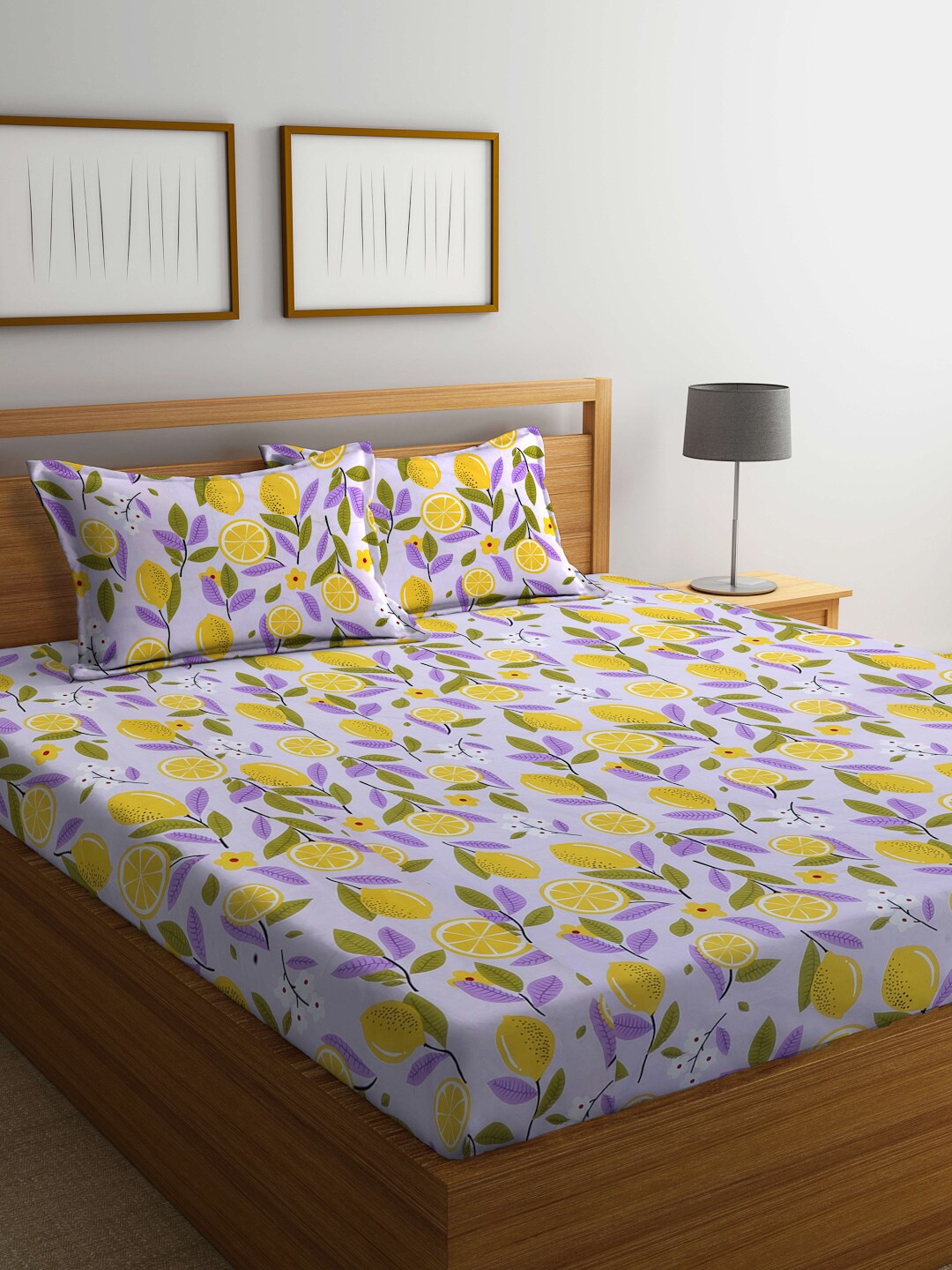 

Arrabi 300 TC 130 GSM Floral Print King Size Bedsheet With 2 Pillow Covers, Purple