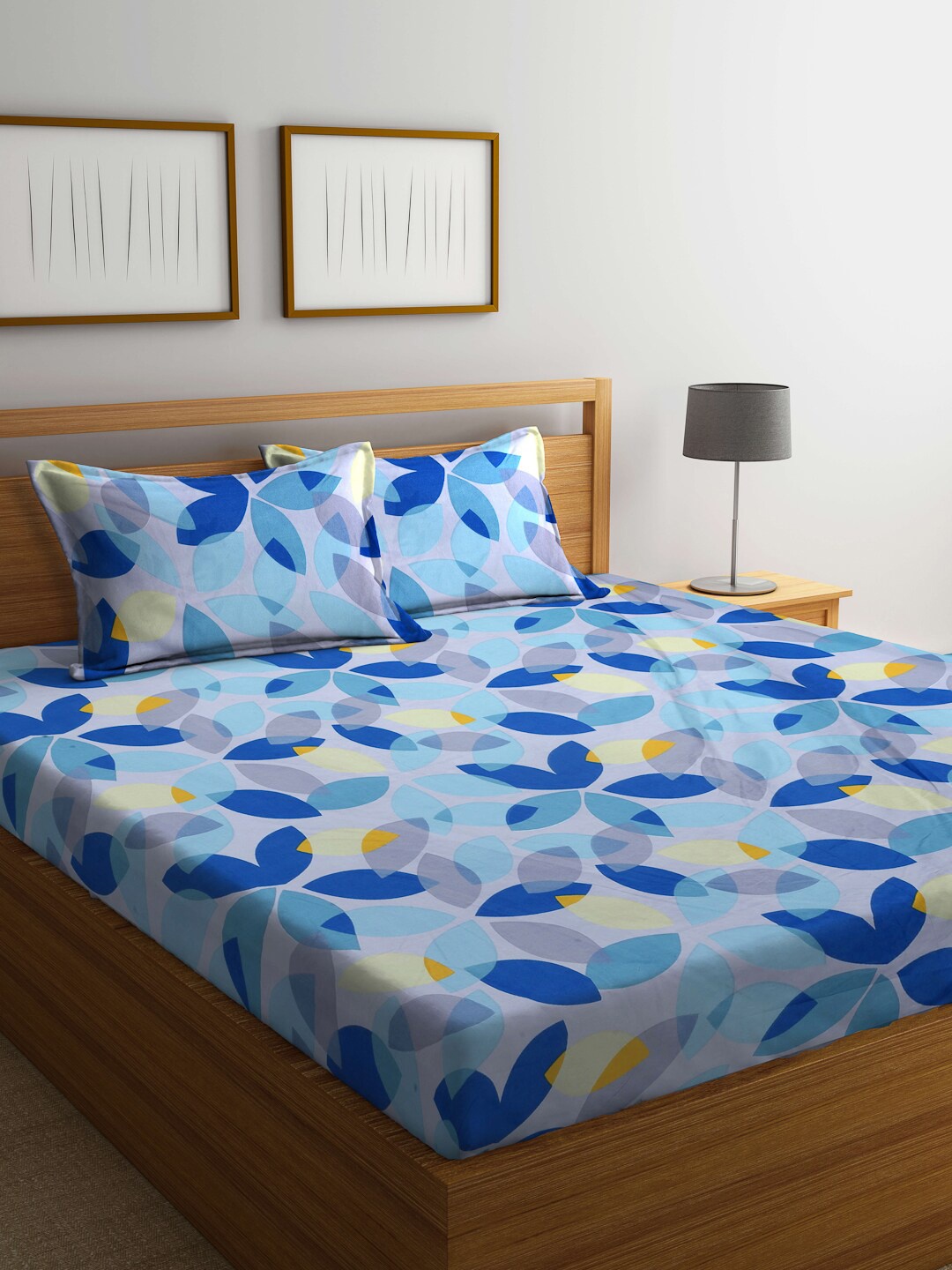 

Arrabi 300 TC 130 GSM Floral Print King Size Bedsheet With 2 Pillow Covers, Blue