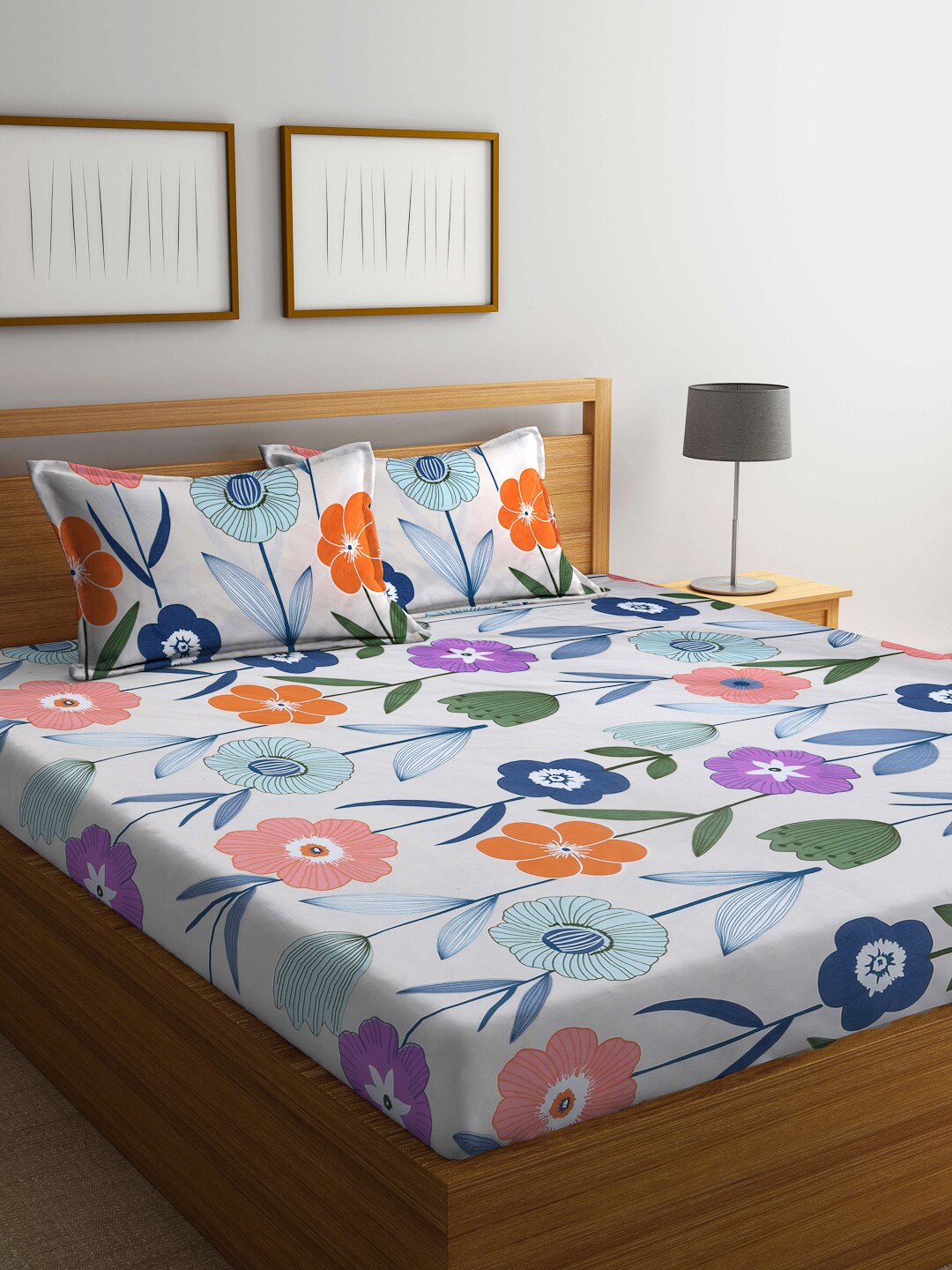 

Arrabi 300 TC 130 GSM Floral Print King Size Bedsheet With 2 Pillow Covers, Multi