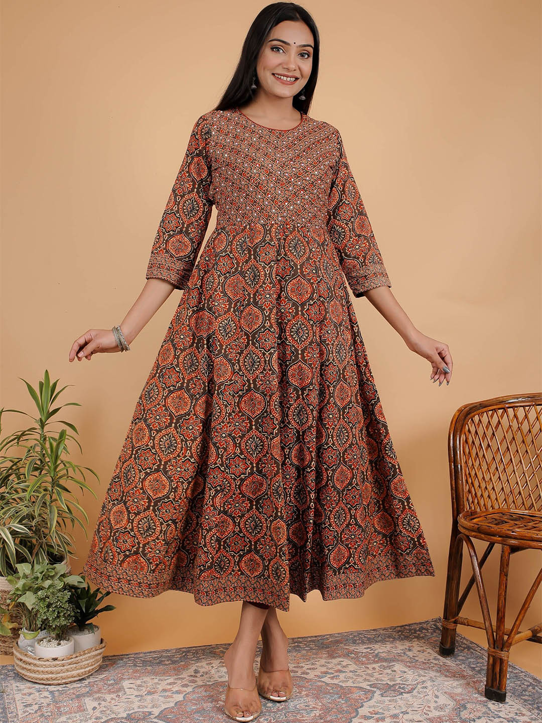 

ETHNIC STREET Women Brown Cotton Ethnic Motifs Printed Kurta