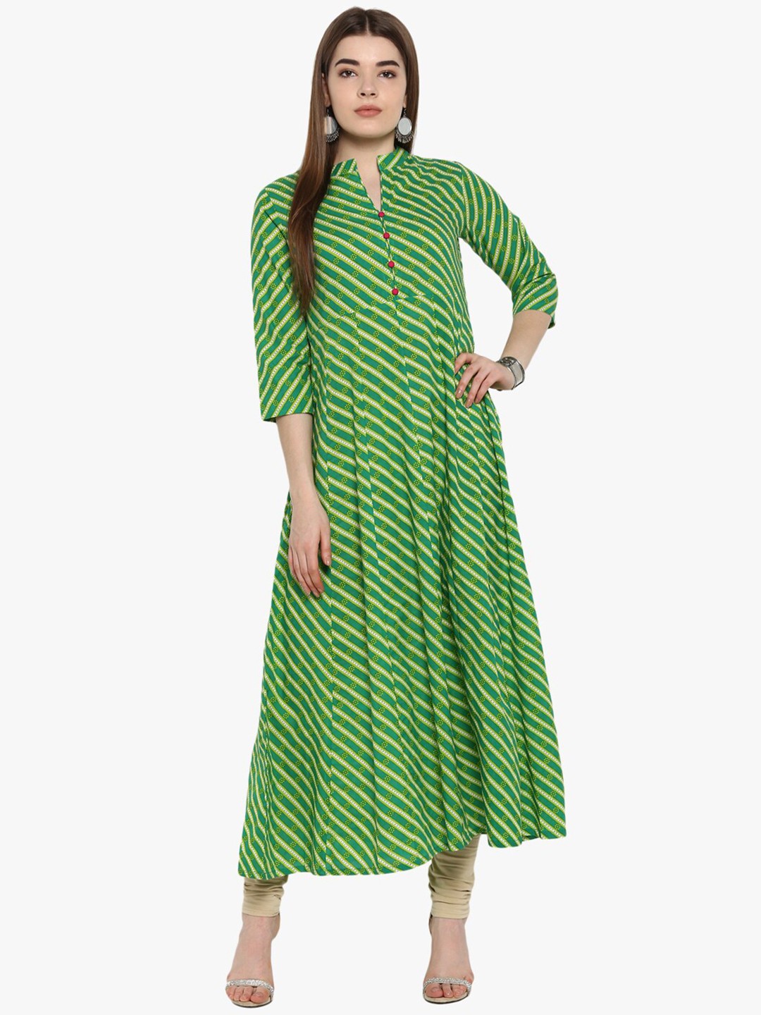 

ETHNIC STREET Women Green Cotton Leheriya Printed Kurta