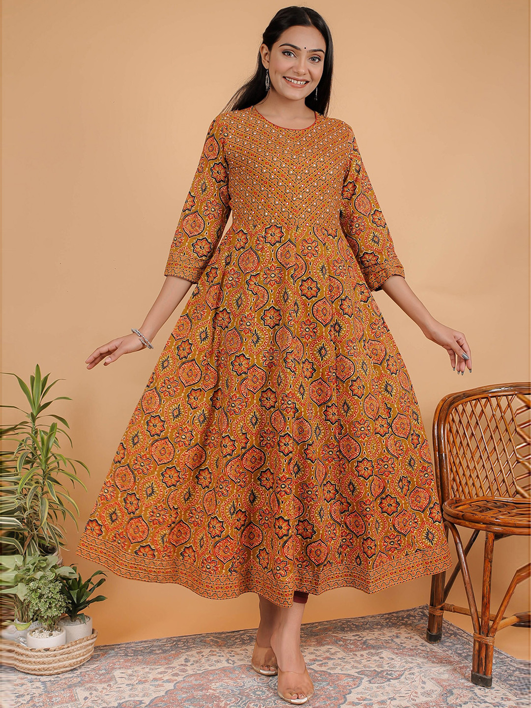

ETHNIC STREET Women Coffee Brown Cotton Ethnic Motifs Printed A-line Kurta