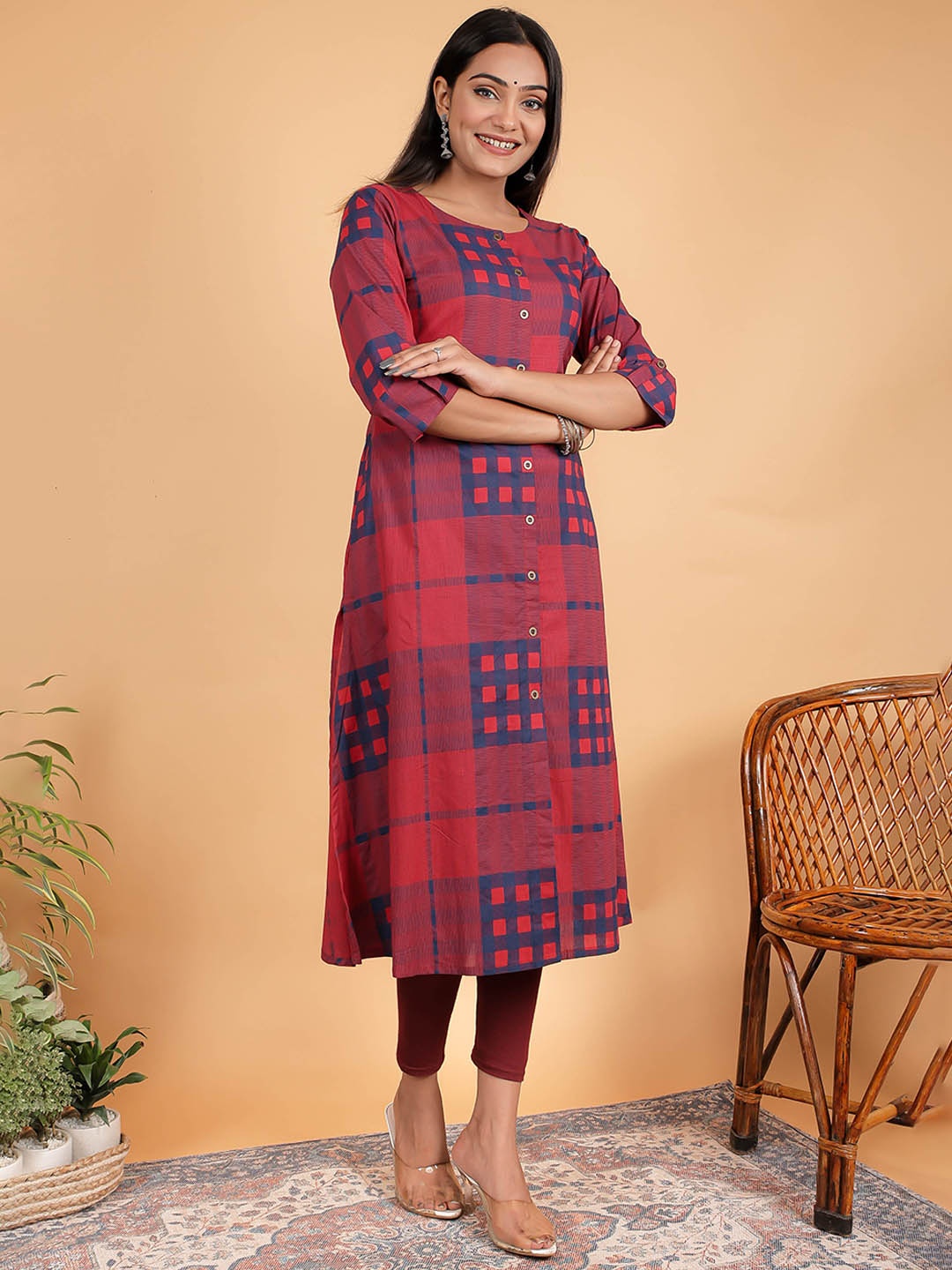 

ETHNIC STREET Women Red & Blue Pure Cotton Printed Kurta