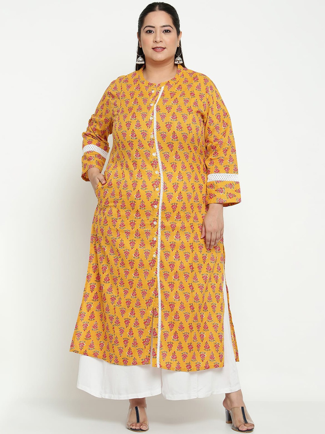 

Sringam Plus Size Women Yellow & Red Printed Kurta