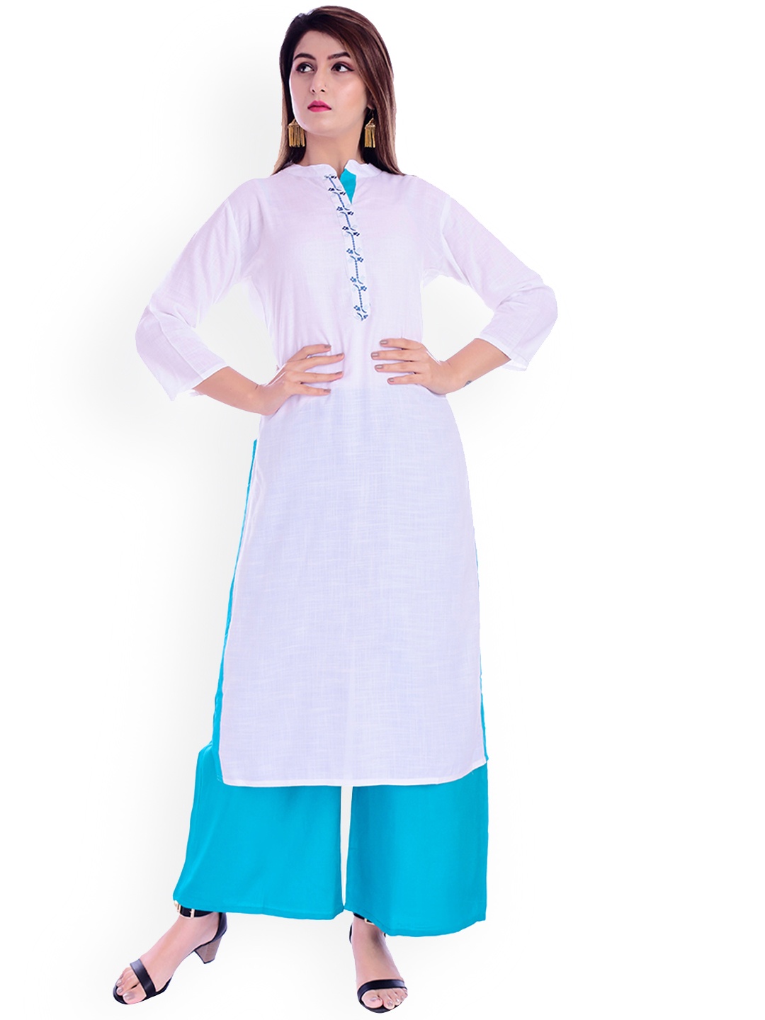 

ROOPWATI FASHION Women Embroidered Pure Cotton Kurta with Palazzos, White