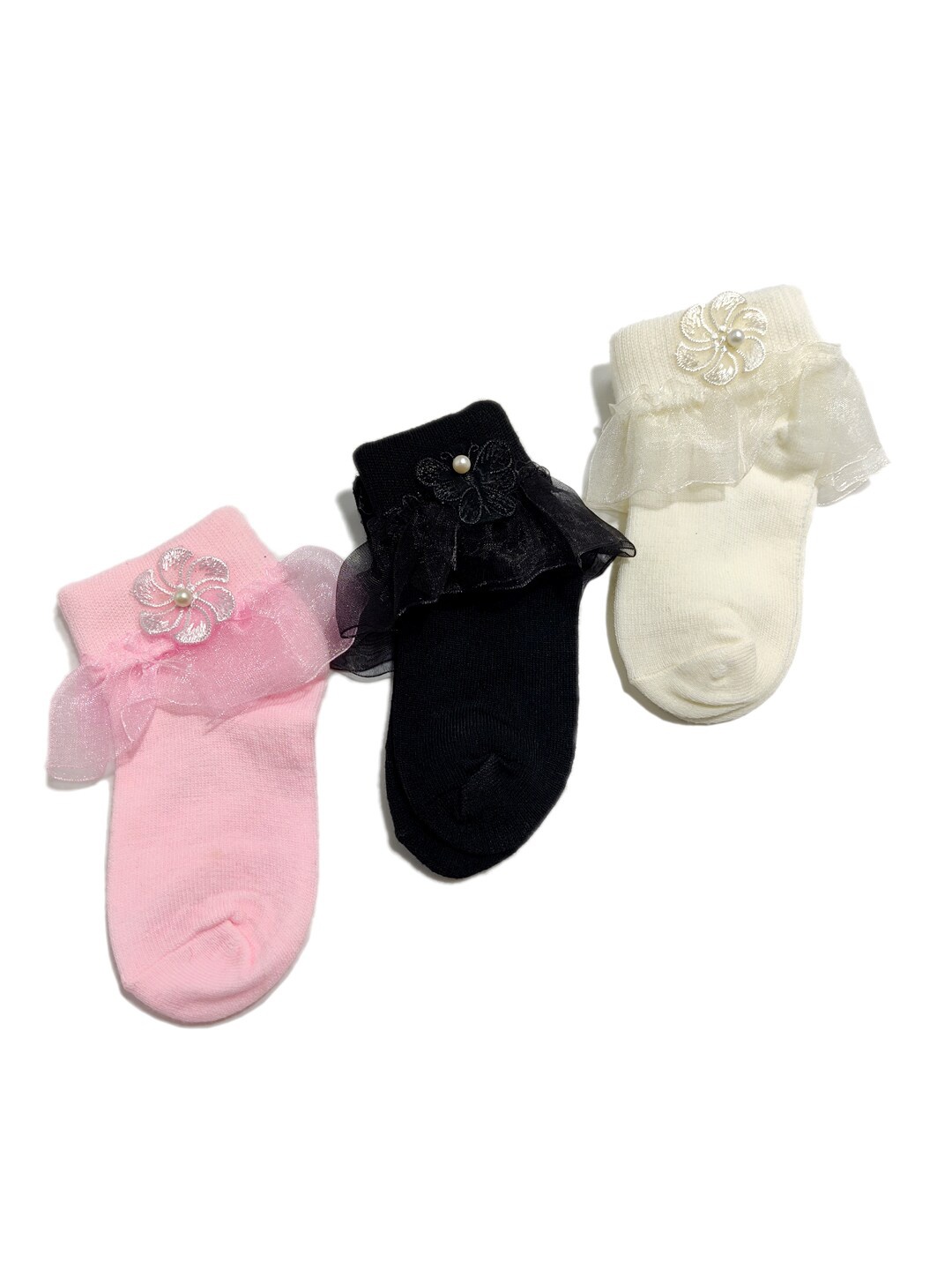 

FOOTPRINTS Infants Pack Of 3 Solid Frilled Ankle-Length Socks, Pink