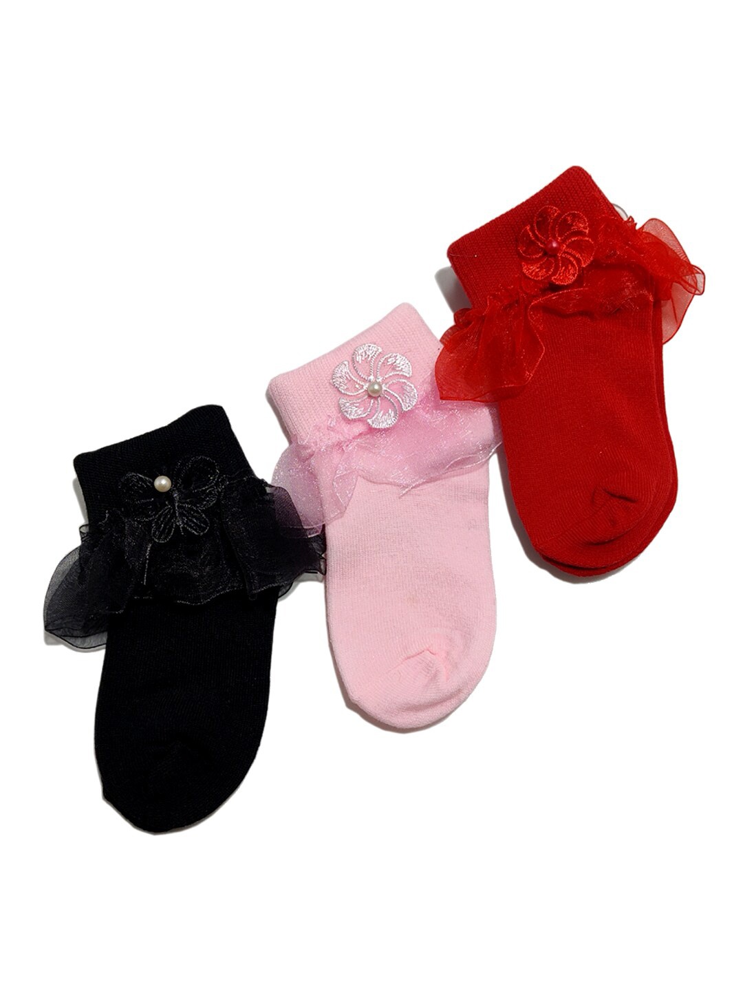 

FOOTPRINTS Infants Pack of 3 Patterned Cotton Ankle Length Socks, Pink