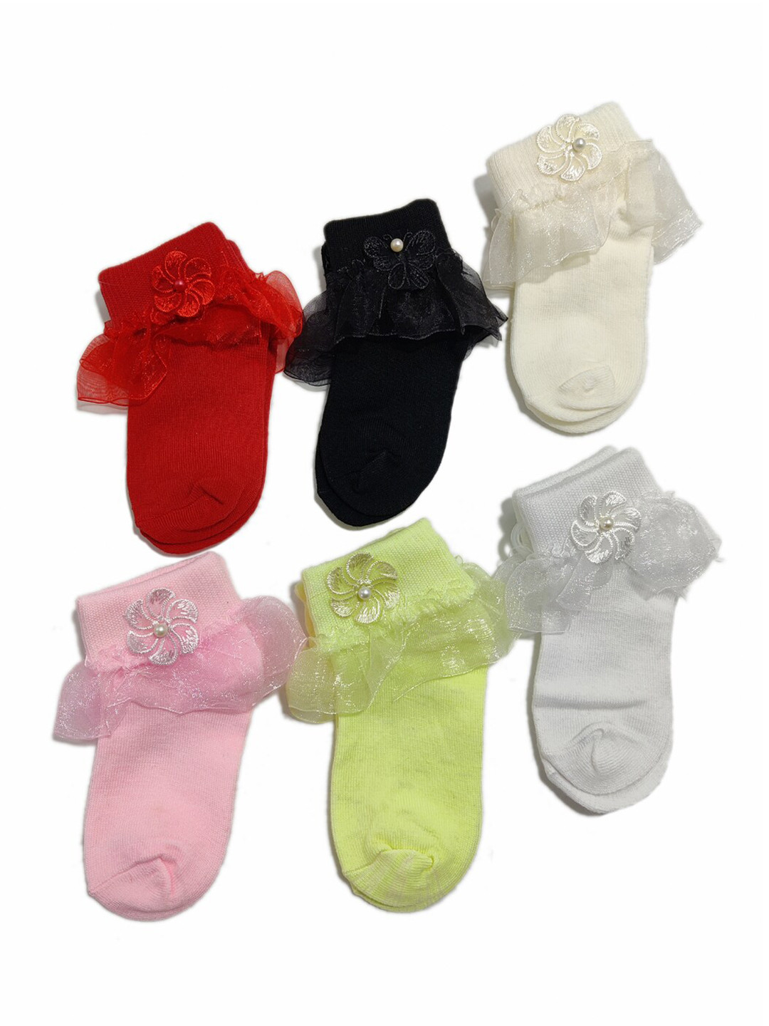 

FOOTPRINTS Kids Pack Of 6 Frill Patterned Ankle Length Socks, Red