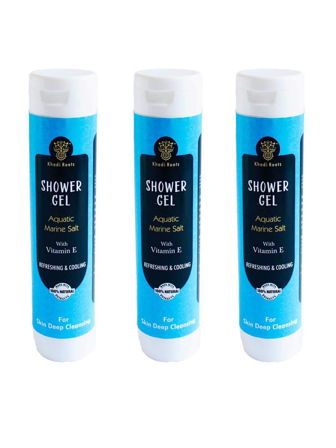 

Khadi Roots Set of 3 Aquatic Marine Salt Shower Gel with Vitamin E - 200 ml Each, Blue
