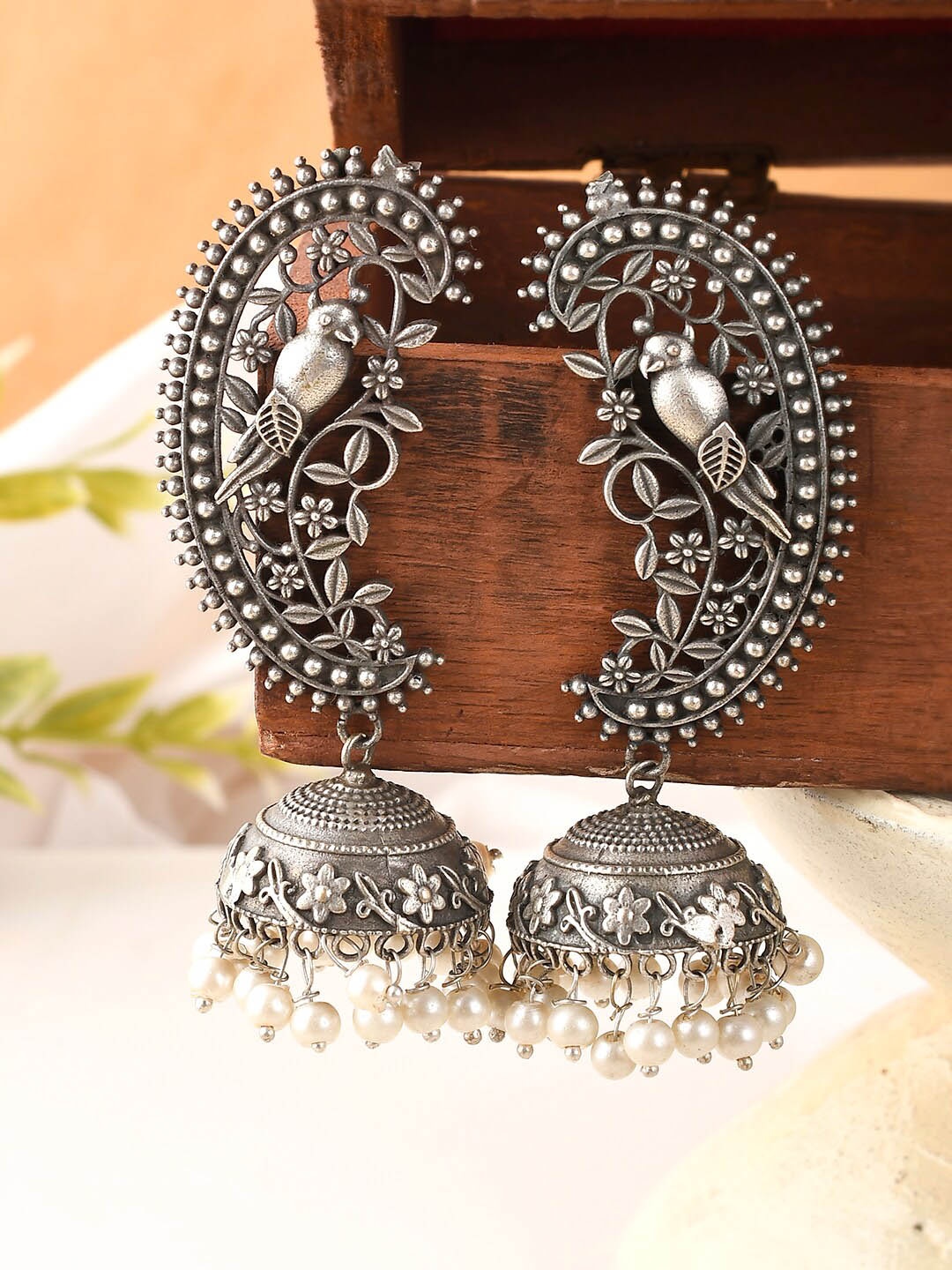 

AQUASTREET JEWELS Silver-Plated Bird Design Jhumka Earrings